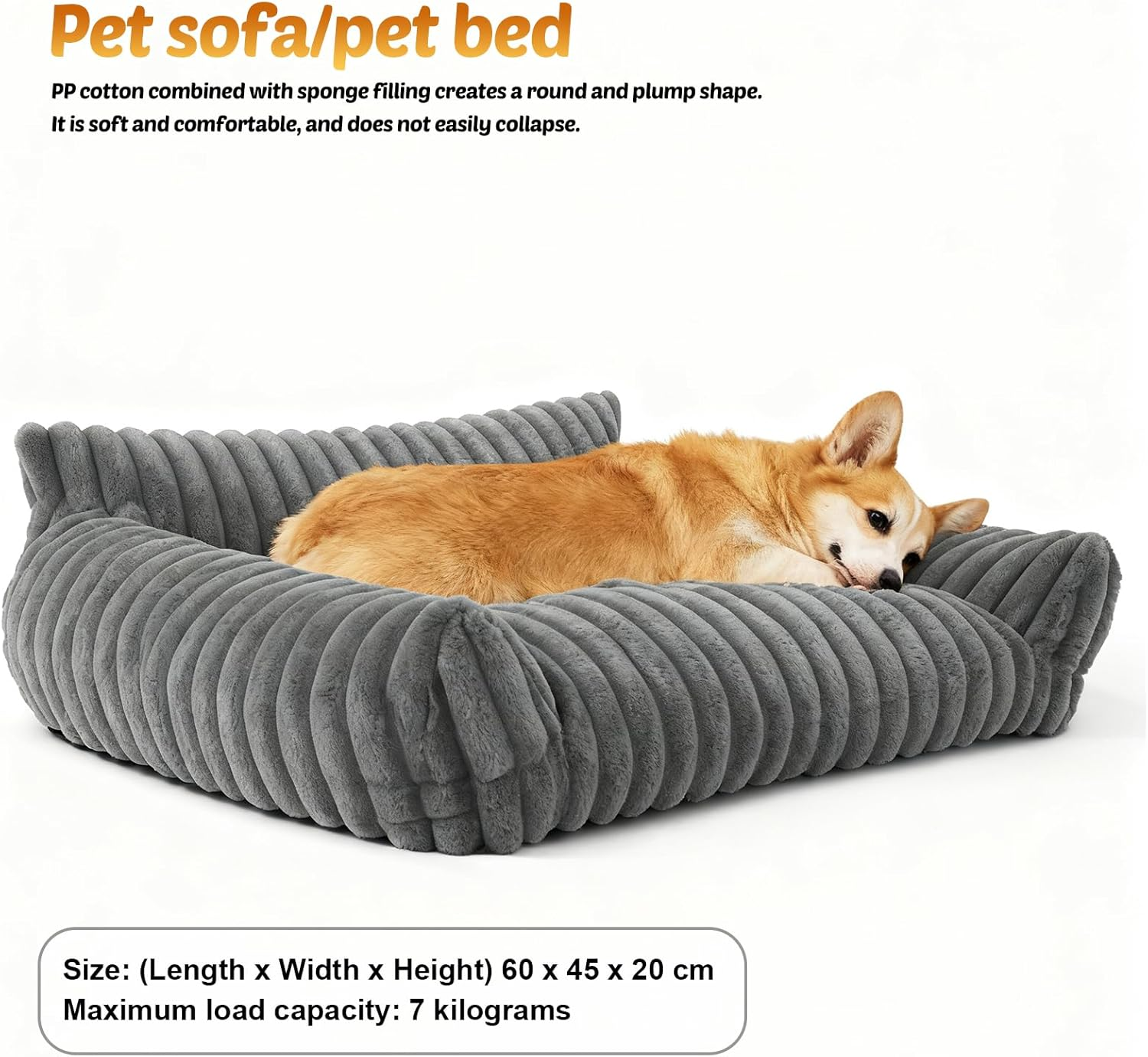 GBKDQQ Large Cat Bed, Orthopaedic Cat Sofa, 61 X 46 X 25 Cm, Dog Sofa, Small Dogs, Removable, Washable, Non-Slip Cat Bed, Fluffy for Small Dogs, Dark Grey image number 3