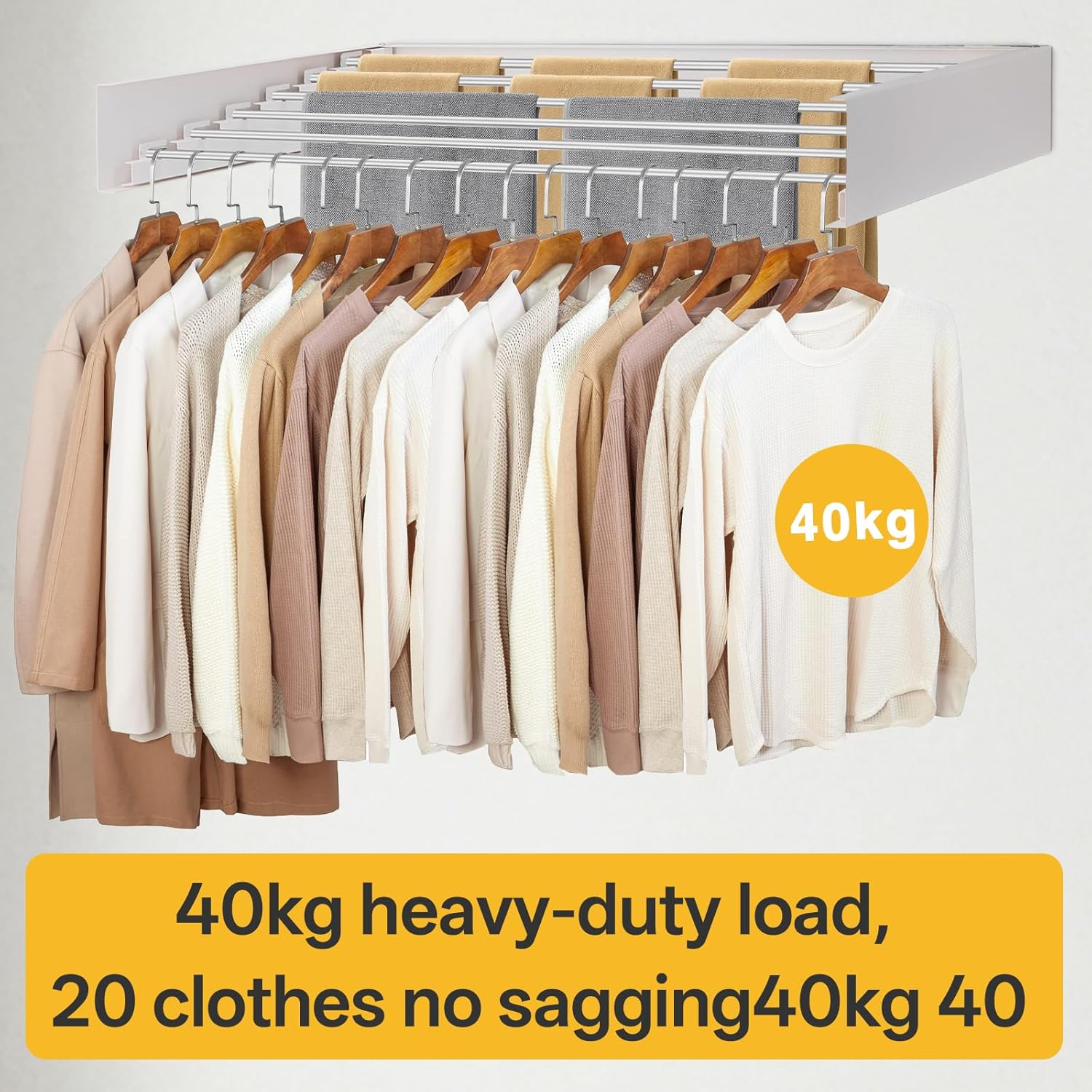 Aubeco Wall Mounted Drying Rack, Foldable Laundry Racks for Clothing, Towel, 5 Stainless Steel Rods, 31.5Inch, White image number 4