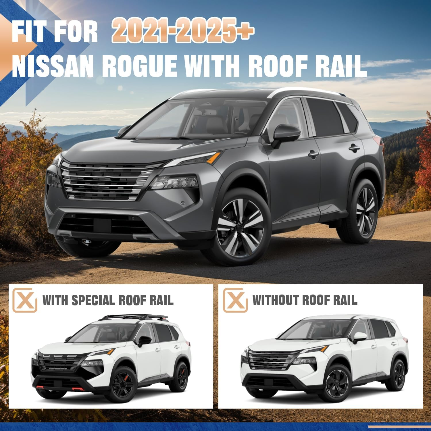 &lrm;AUXPACBO Cross Bar Fit for Nissan Rogue 2021 2022 2023 2024 2025 SV SL Platinum with Roof Rail Roof Rack Crossbars Rooftop Luggage Cargo Carrier for Canoe Kayak Bike image number 2