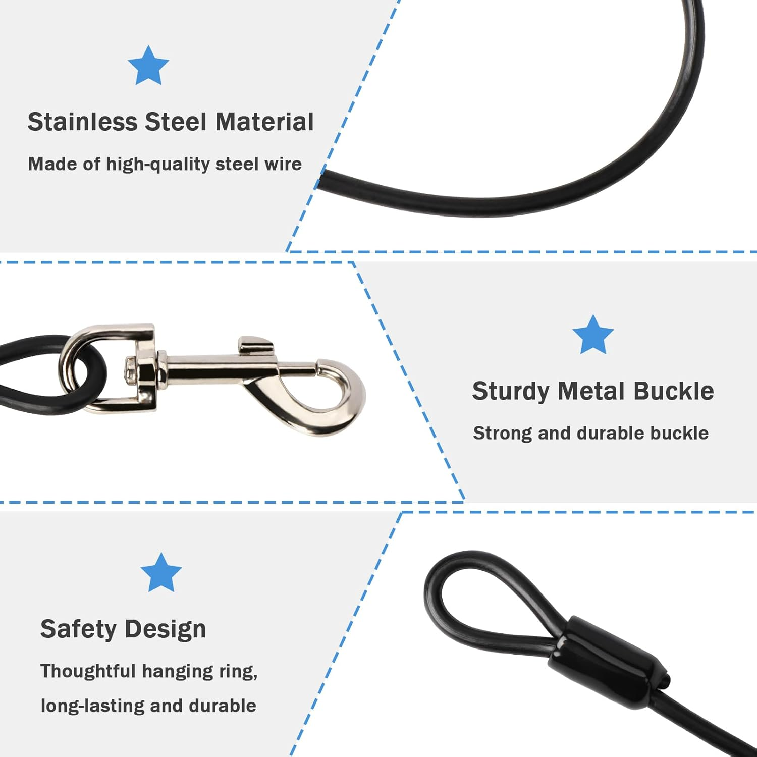 Enbluy Chew Proof Dog Leash - Metal Cable Lead No Tangle Multiple Dog Leashes for Small and Medium Dogs for Collars and Harnesses (1 Pack) image number 6