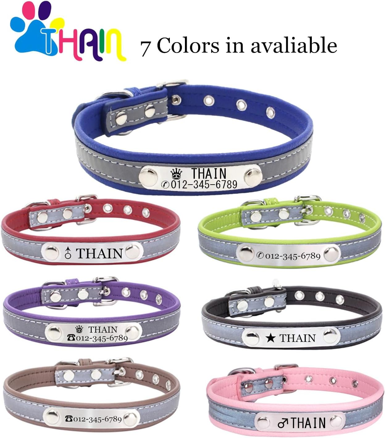 THAIN Personalized Reflective Cat Dog Collar with Name Plate Custom Engraved Cute Puppy Kitten Dog Cat Collars for Male Female Boy Girl Small Medium Large Dogs (Black, XS) image number 6
