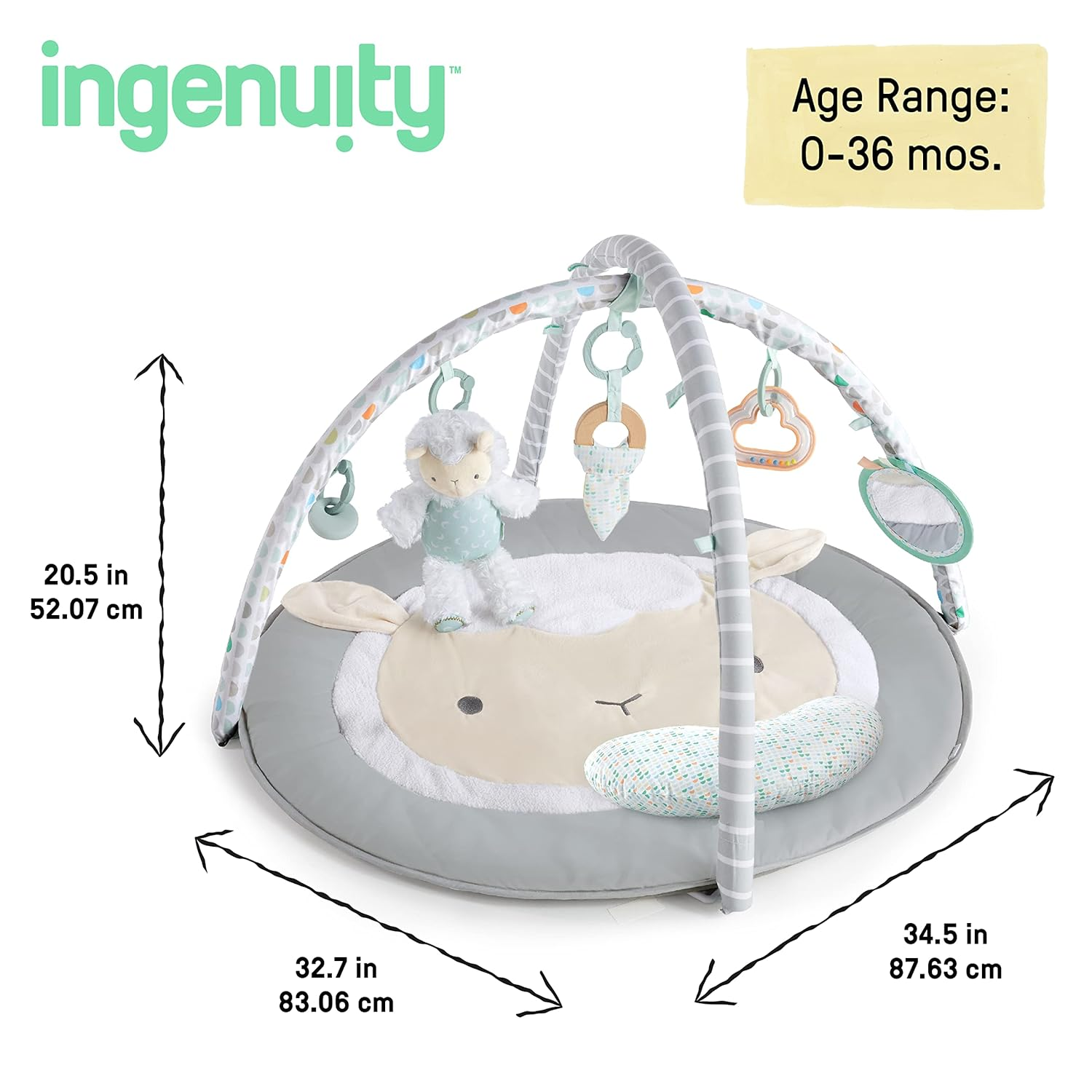 Ingenuity Sheppy&rsquo;S Spot Ultra Plush Baby Activity Gym & Tummy Time Mat, Newborn and up - Corrie image number 4