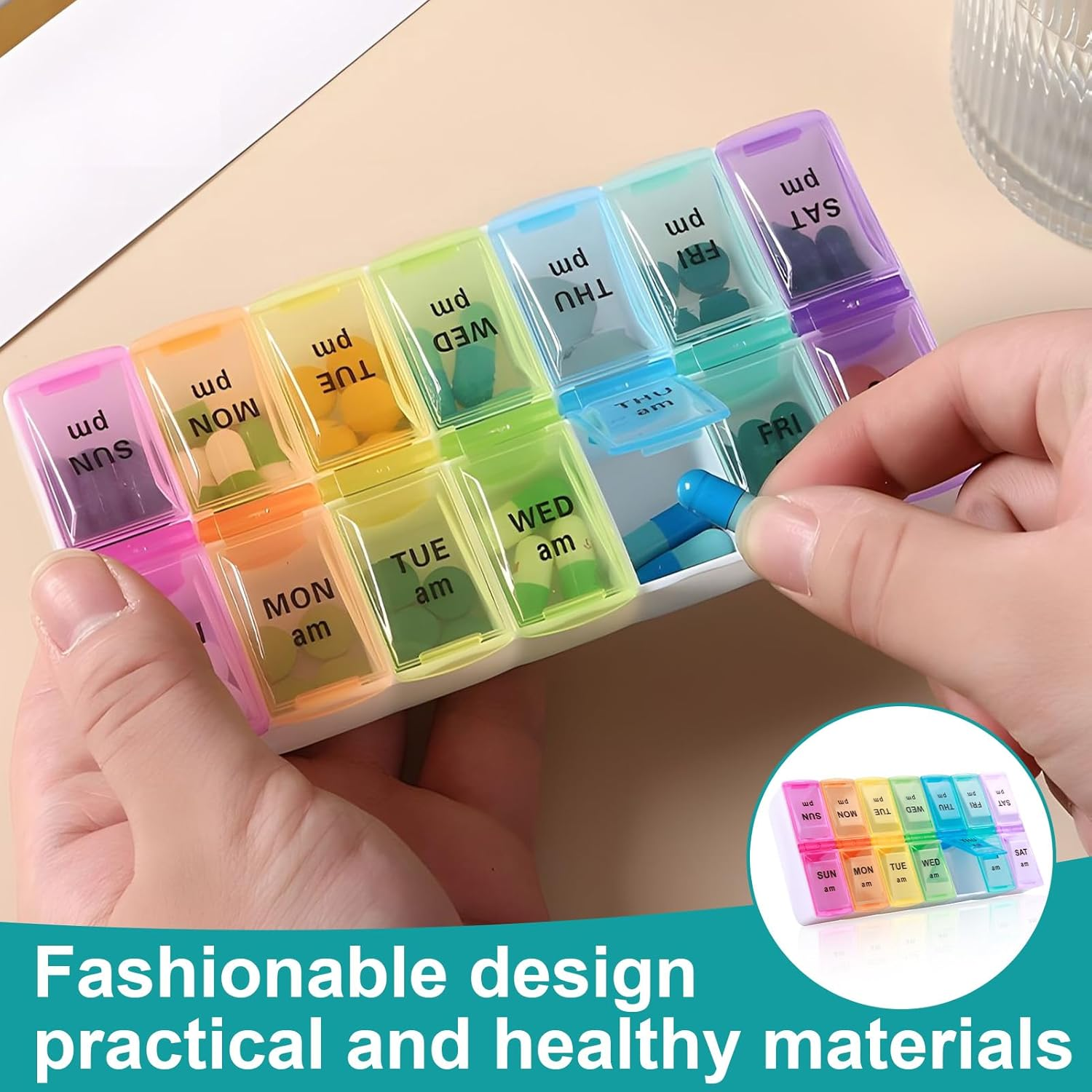 Bushhaven Pill Organiser Box - Weekly 7-Day AM/PM Pill Case with 14 Removable Compartments for Vitamins, Fish Oil, Supplements & Medication | Portable Travel Pill Organiser Box image number 1