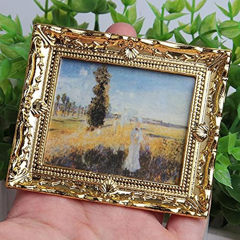 Acxico 3Pcs 1:12 Mini Miniature Gold Frame Art Wall Picture Oil Painting Home Decor image number 2