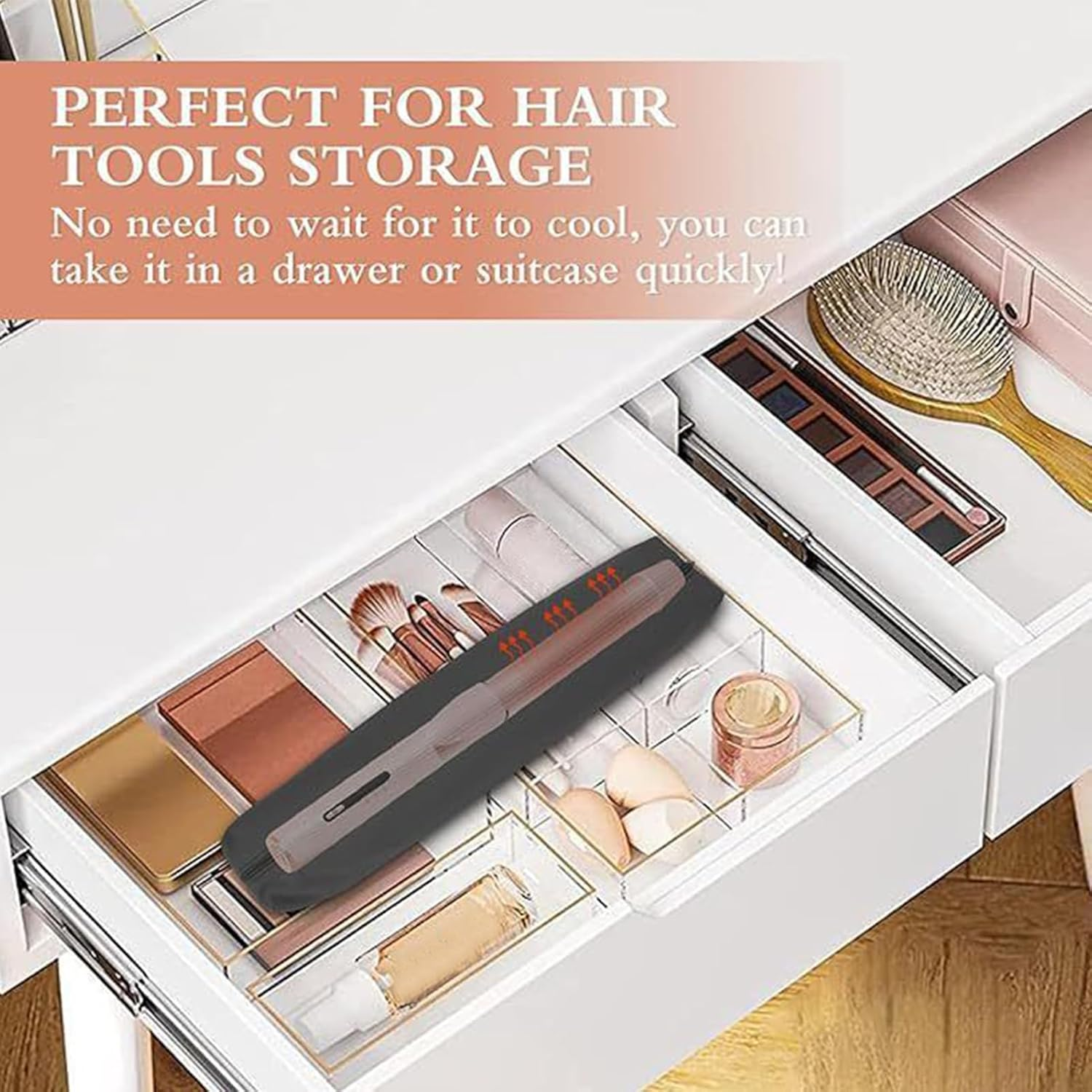 Heat Resistant Curling Iron Bag - Hair Styling Tools Organizer | Portable Storage for Curling Irons, Brushes Cosmetics, Gym Travel, Luggage Drawer & Home Dresser 3.15X3.35X17.72In image number 2