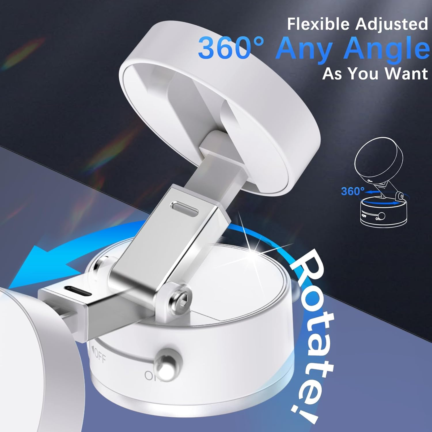 VENINGO Magnetic Vacuum Car Phone Holder, 360&deg; Rotatable Foldable and Retractable Double-Sided Suction Cell Phone Stand Dashboard Mount for Car/Kitchen/Office Mirror Mount Fit All Smartphones, White image number 6