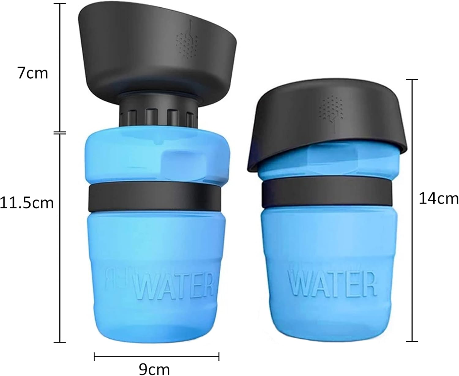 Pet Water Bottle, Folding Silicone Lid/Bowl, Food Grade, Travel Water Bottle, Dog Water Bottle (Blue) image number 3