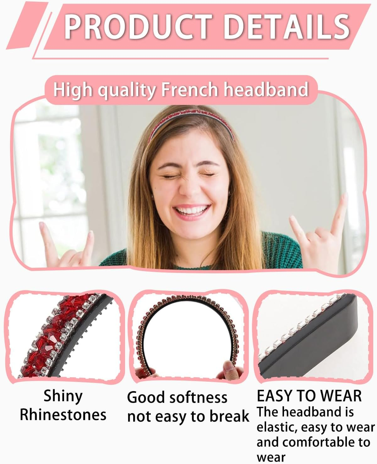 IPNSDON 1 Hair Band Hair Band for Girls Non-Slip Hair Band Crystal Hair Band Non-Slip Hairband for Women Glitter Hair Band for Girls Party and Daily Decoration image number 1