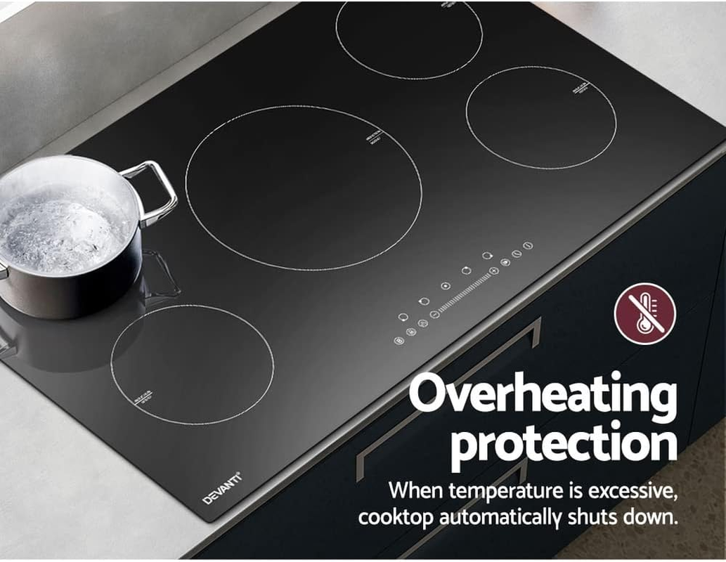Devanti Induction Cooktop, Ceramic Glass Portable Cookware Cooker Super Powerful Electric Stove Plate Home Kitchen Appliance, with 5 Cooking Zones Touch Control Panel Black image number 3