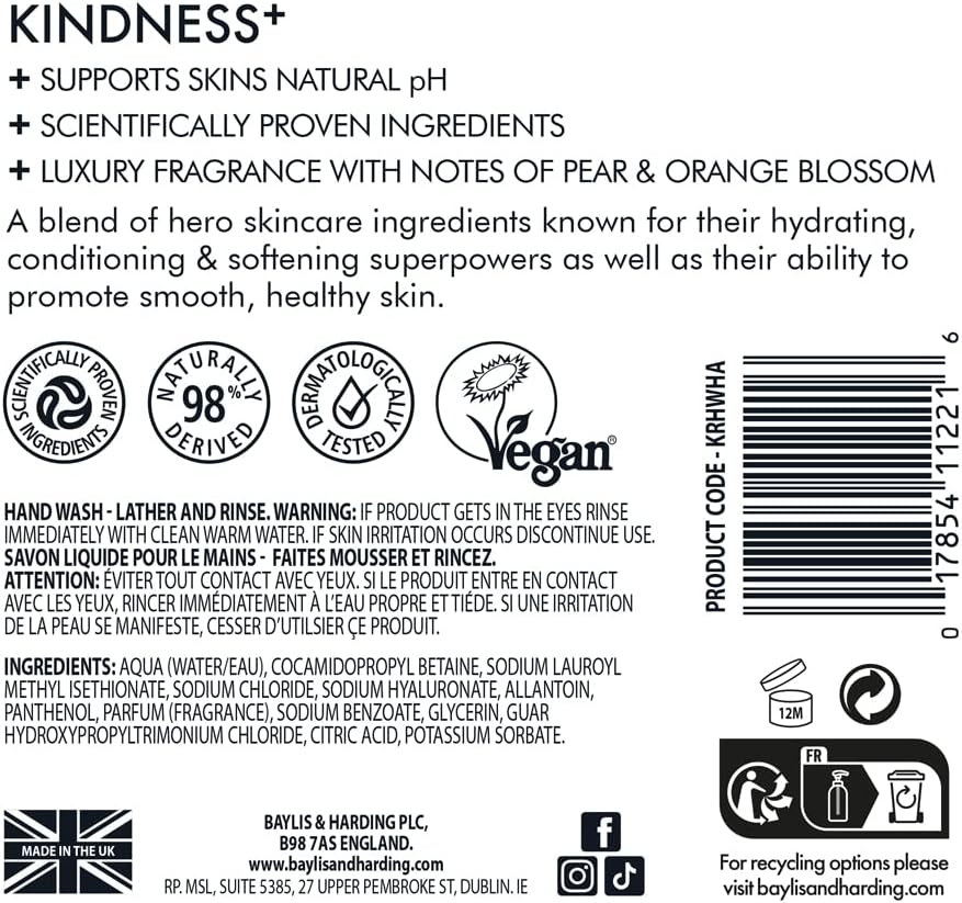 Baylis & Harding Kindness + Plant Hyaluronic Acid, Pear & Orange Blossom Fragrance, 500 Ml Cleanse & Hydrate Hand Wash (Pack of 3) - Vegan Friendly image number 6