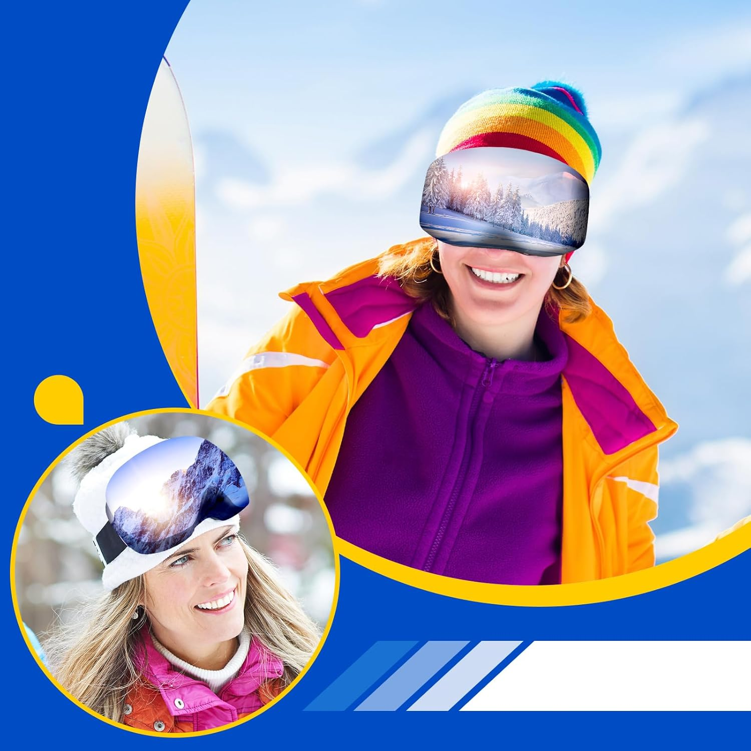 6 Pcs Ski Snowboard Goggle Cover Sleeve Protective Goggle Cover Protectors Lens Scratch Dust Protection for Travel Storage Youth and Kids Accessories, 6 Styles image number 1