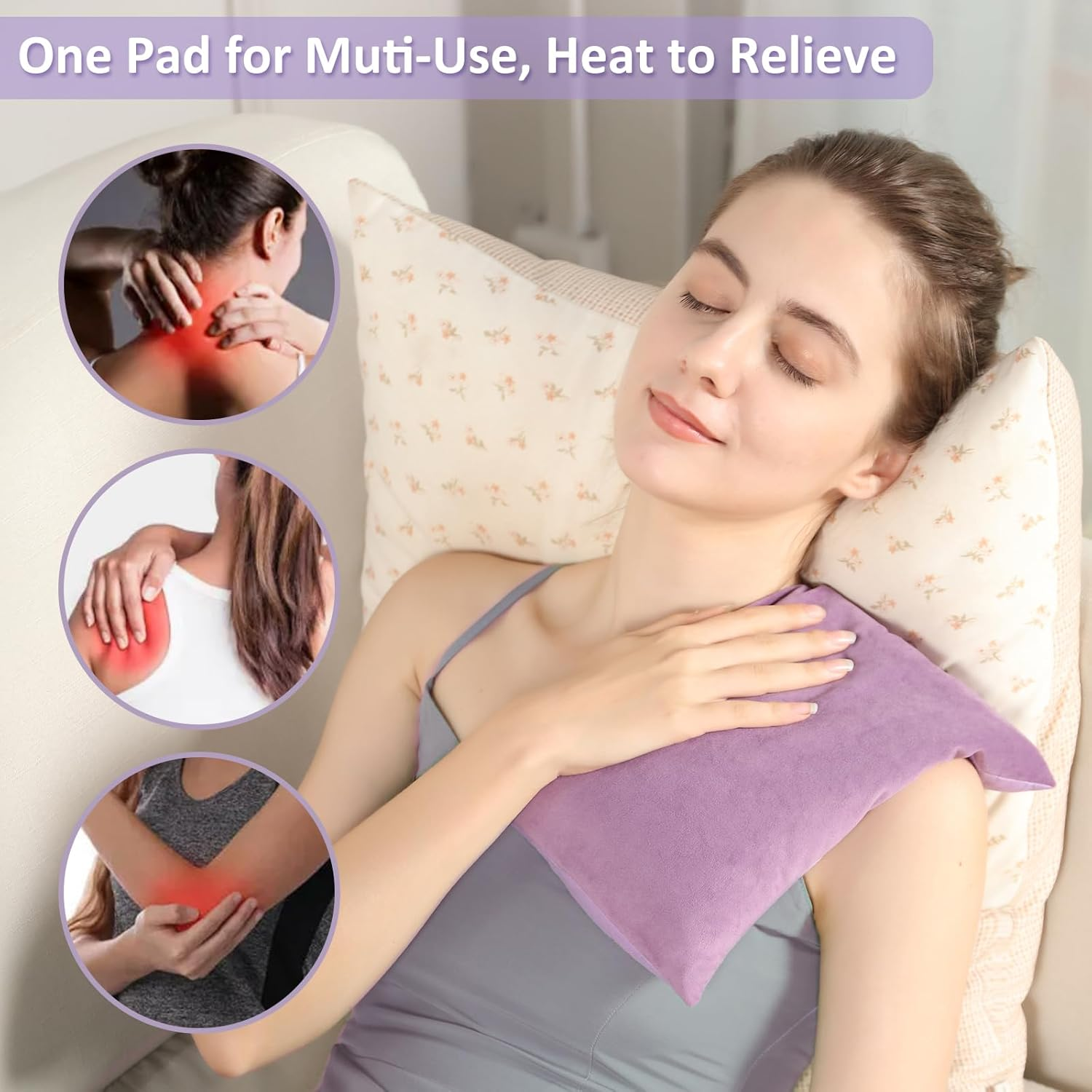 Suzzipad Heating Pad Microwavable for Pain Relief with Washable Cover, 7 X12" Reusable Heat Pad for Shoulder, Belly, Elbow, Knee, Moist Heat Pack for Period Cramps, Arthritis, Joint Pain, Sore Muscle image number 4