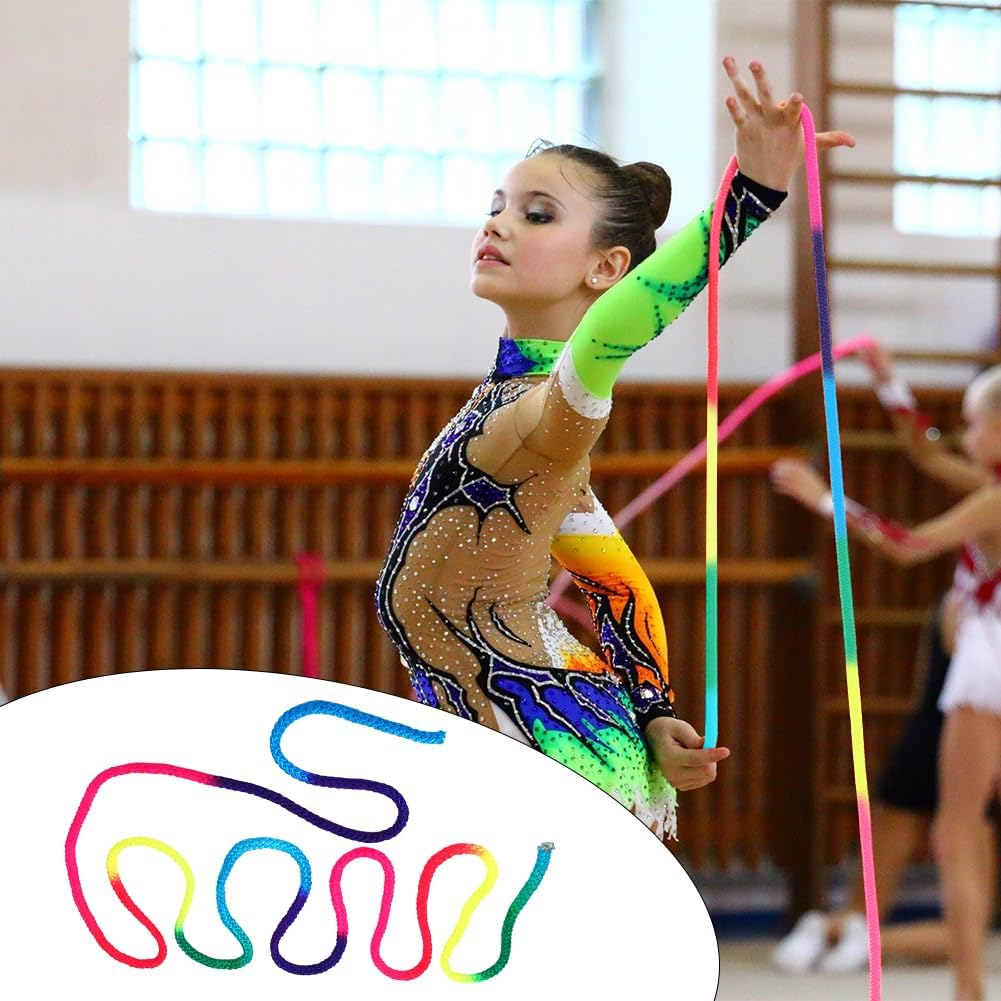 Lwuey Gymnastics Arts Rope, 2.8M/110In Rainbow Color Rhythmic Gymnastic Rope Solid Nylon Training Ropes Sport Equipment for Artistic Roping Exercise Professional Competitions Home Fitness Kids Playing image number 6