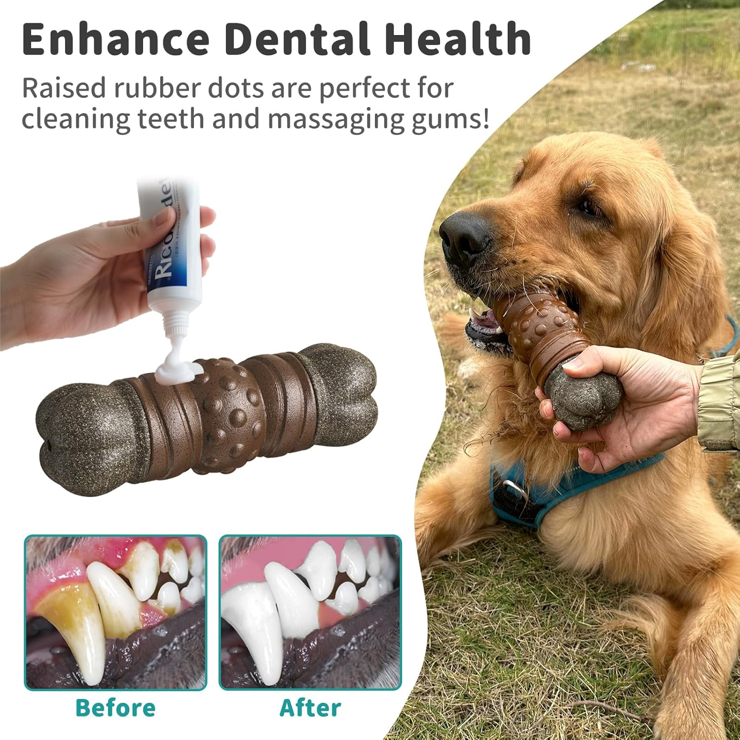 Joybruko Dog Toys for Aggressive Chewers, Indestructible Squeaky Chew Toy to Keep Them Busy, Tough Nylon & Rubber Pitbull Bones for Training and Teeth Cleaning, Reduce Boredom for Medium Large Breed