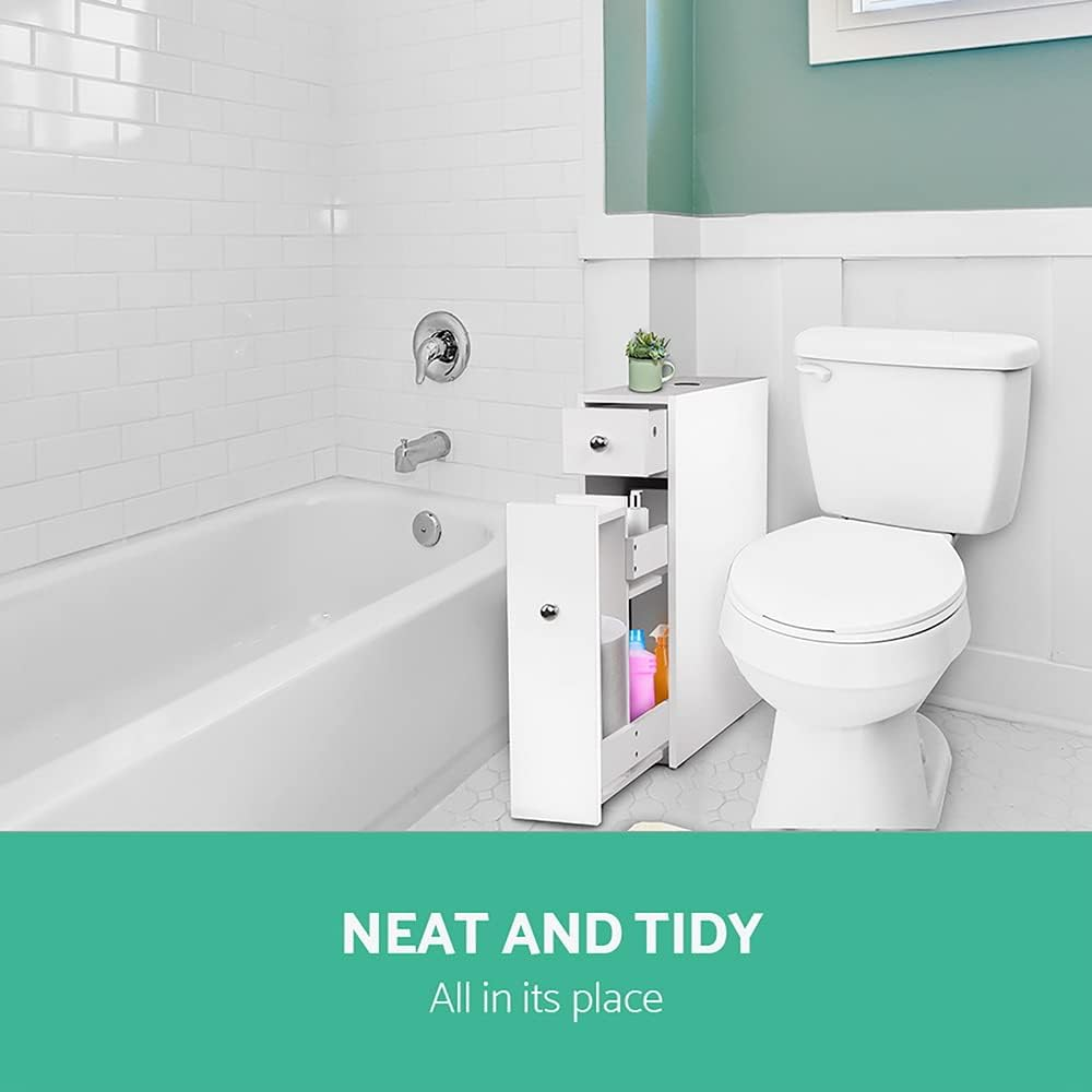 Artiss Bathroom Storage Cabinet, 58Cm Height Cupboard Side Table Corner Shelf Wall over Toilet Roll Storages Cabinets Unit Home Furniture Organiser Accessories, Slim Space Saving White image number 4