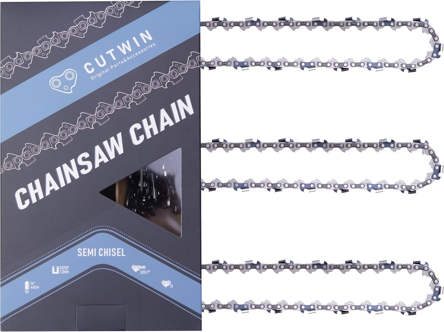 16 Inch Chainsaw Chain 3/8LP Pitch, 0.050" Gauge, 56 Drive Links Fits for Stihl,Husqvarna,Echo,Ryobi,Greenworks,Ego,Poulan Pro,Craftsman and More (3 Chains) image number 1