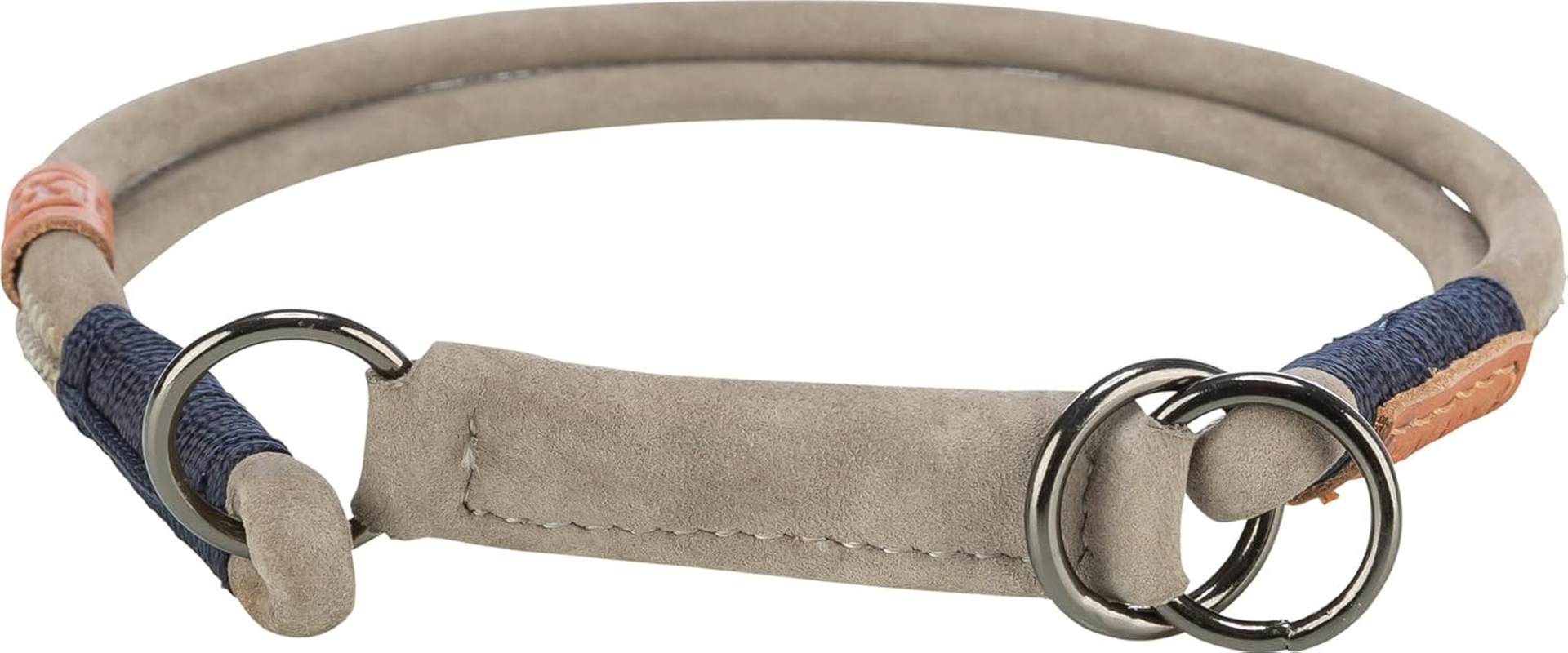 TRIXIE Zug-Stopp BE Nordic Dog Collar Made of Leather, L, Grey, Comfortable Dog Collar for Large Dogs with Pull Limit, Robust & Elegant, 17140