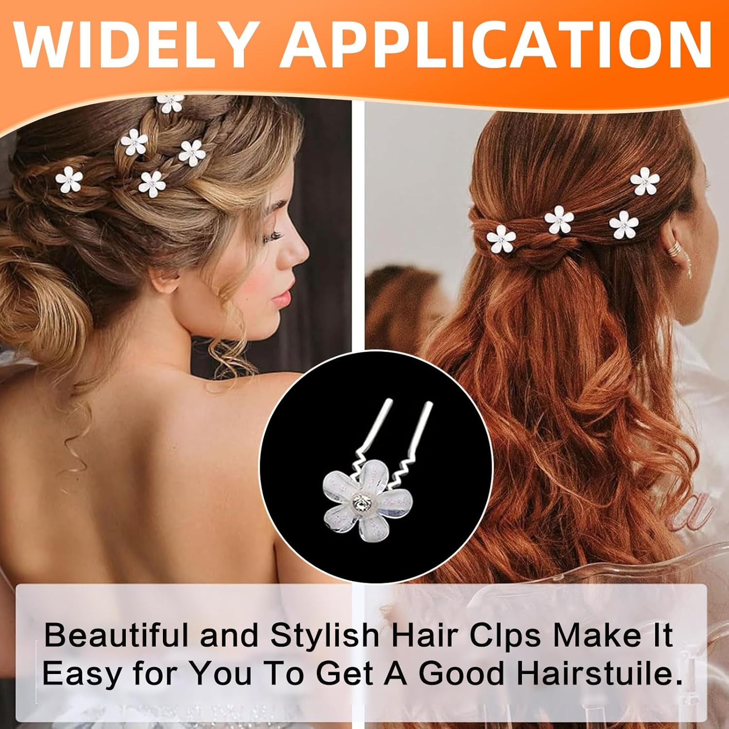 Pack of 20 Hair Pins with Pearls, 4 Sizes, U-Shaped Hair Accessories, Bridal Wedding Hair Pins, Crystal Flower Hair Pin, Flowers, Pearls, Bridal Rhinestone Hair Pin for Women and Girls, Wedding, Prom image number 1