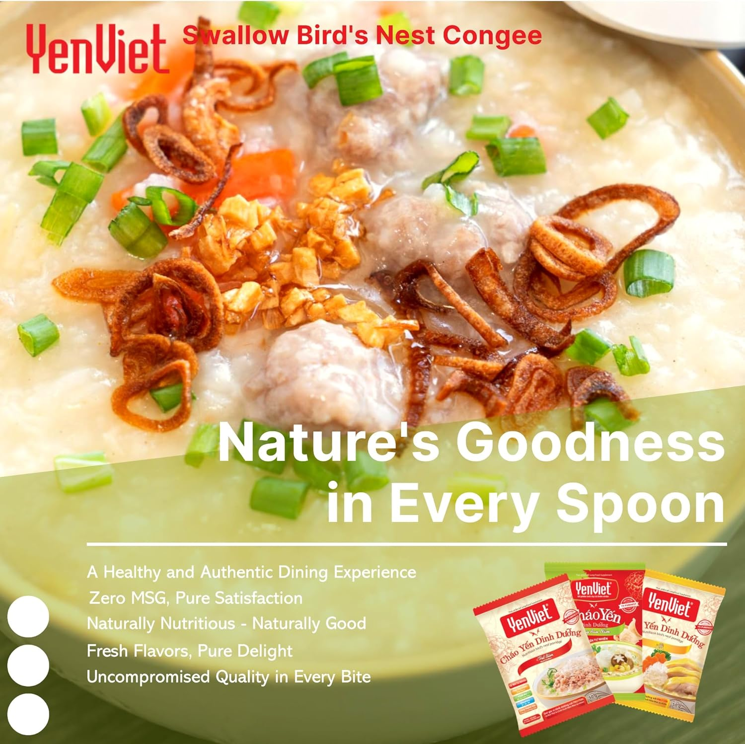 Nutritious Swallow Nest Instant Porridge with Minced Pork by Yenviet (30 Packs Carton) - Quick Healthy Instant Congee, High in Protein, Fresh and Natural Ingredients, Convenient Easy to Prepare image number 2