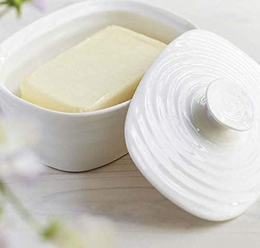Portmeirion Sophie Conran White Covered Butter Dish | Butter Keeper with Lid for Countertop | Made from Fine Porcelain | Microwave and Dishwasher Safe
