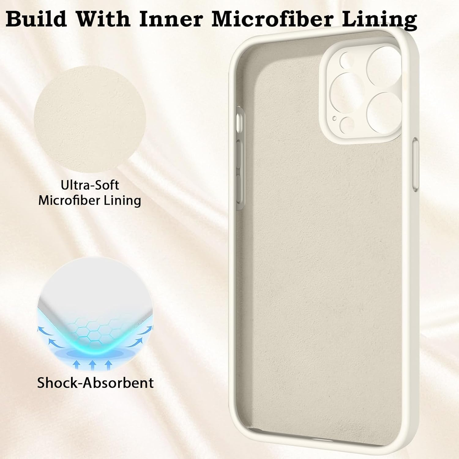 ROUMAYMAY Case for Iphone 12 Pro Max, Liquid Silicone Shockproof Upgraded [Camera Cover], with Soft Fine Smooth Microfibre Lining Anti-Scratch, Full Body Phone Case for Iphone 12 Pro Max Cover, Beige image number 2