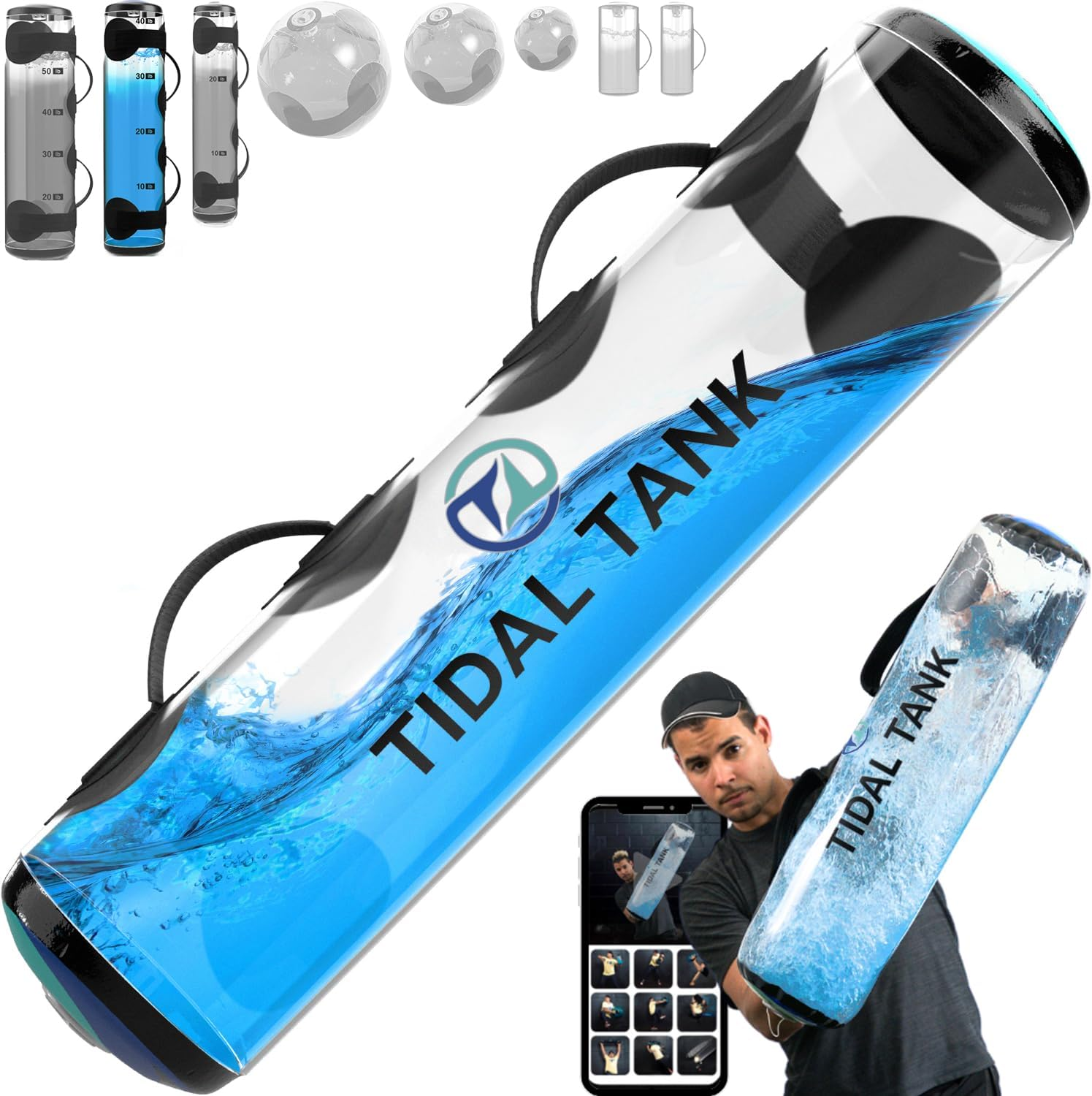 Tidal Tank - Sand Bag Alternative 45 Lbs - Adjustable Aqua Bag and Power Bag with Water - Core and Balance Aquabag - Portable Stability Fitness Equipment - Including Online Training Center