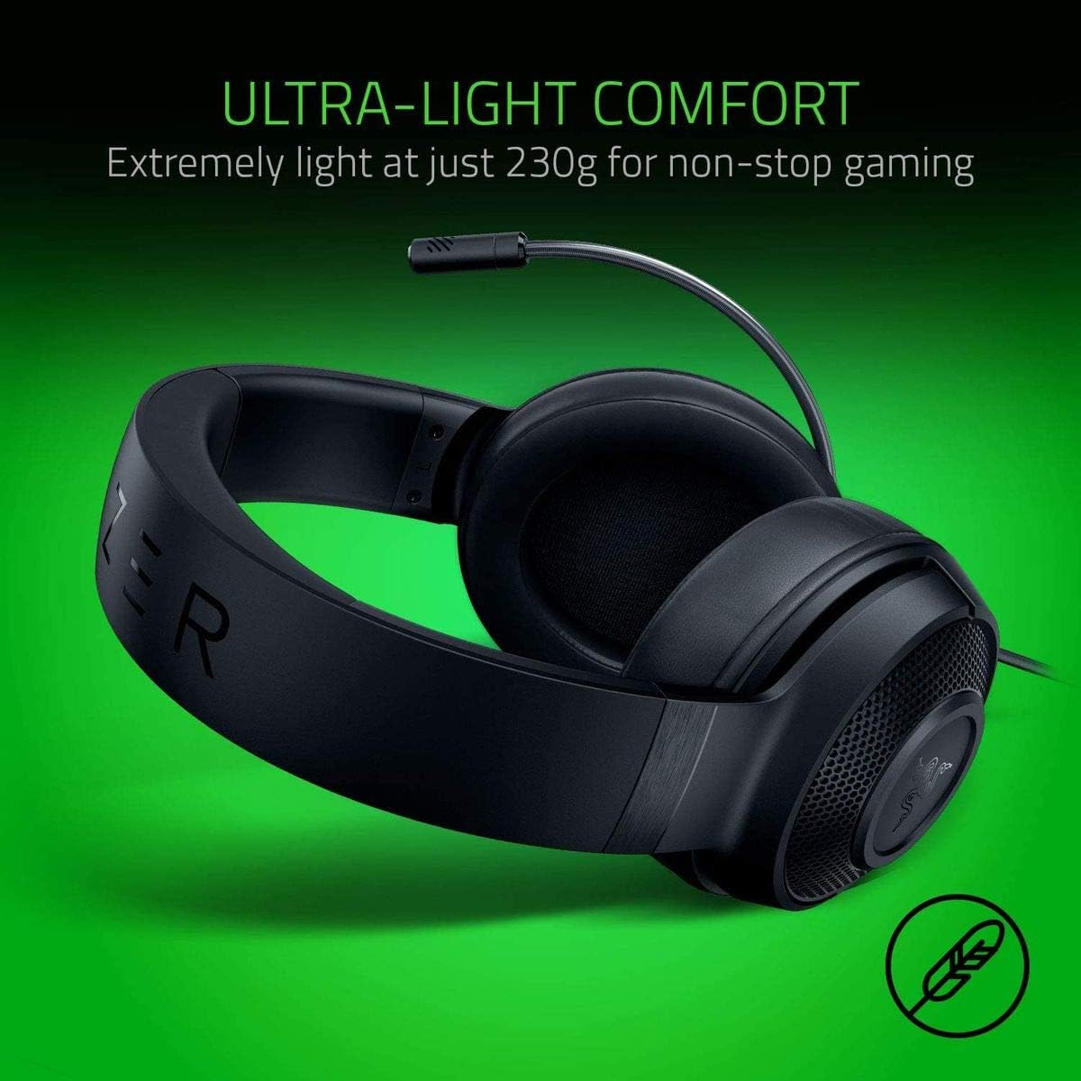Razer RZ04-02950100-R381 Kraken X Lite Ultralight Gaming Headset: 7.1 Surround Sound - Lightweight Aluminum Frame - Bendable Cardioid Microphone - for PC, PS4, PS5, Switch, Xbox One, Xbox Series X & S, Mobile - Black image number 3