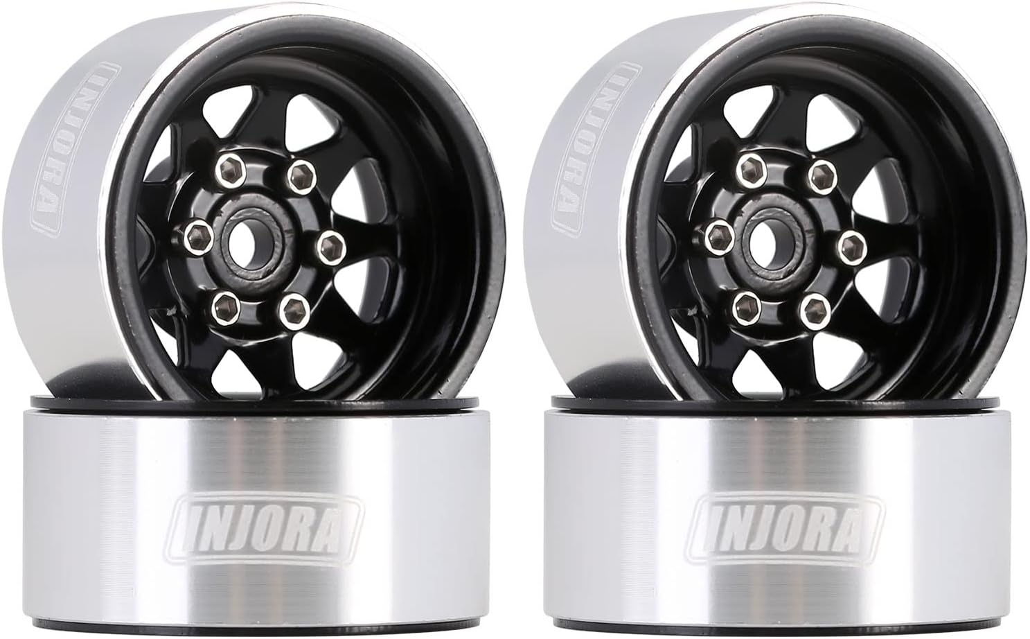 INJORA 1.0 Beadlock Wheel Stamped Steel Beadlock Deep Dish 1.0" Wheels for Axial SCX24 Gladiator Deadbolt Bronco C10 JLU Upgrade Parts(Silver)
