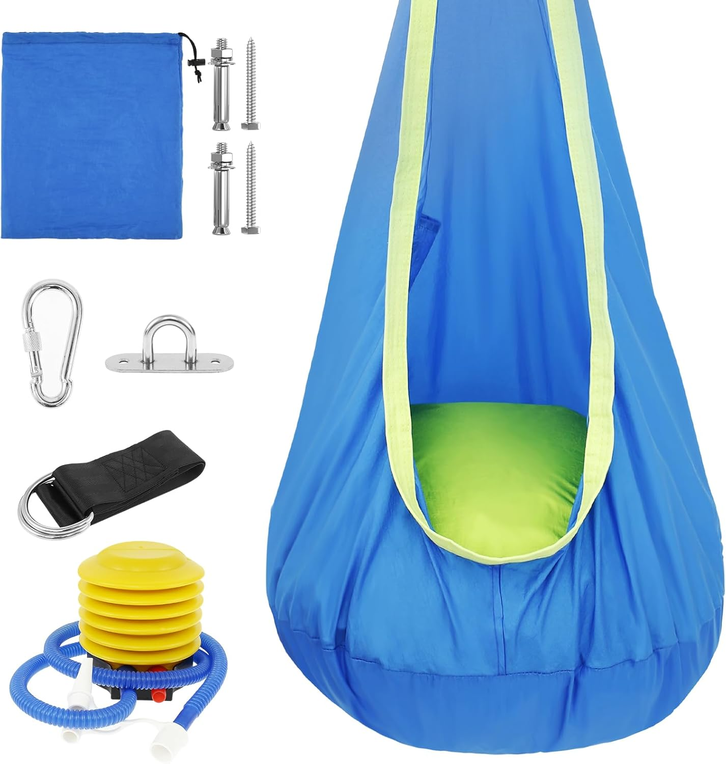 Kids Pod Swing Seat, Portable Hammock Sensory Chair Swing, with Inflatable Pillow Hanging Hammock Chair, with Pocket Max 80 Kg, for Indoor Outdoor Use Kids, for Backyard Playground Indoor Outdoor image number 4