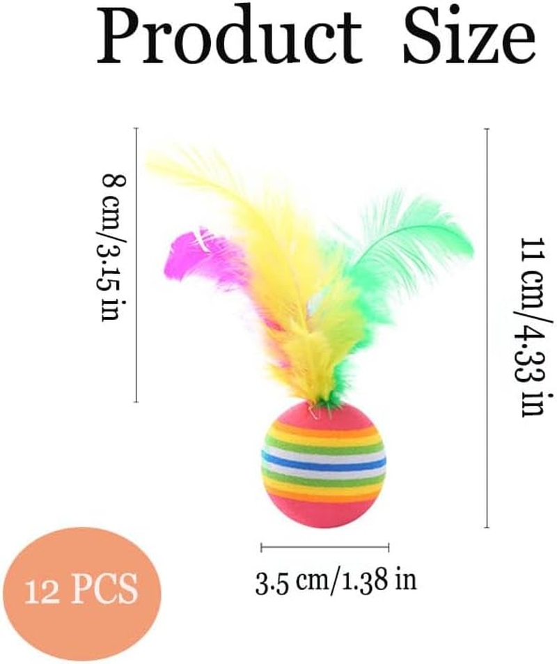 12Pcs Rainbow Cat Toy Balls Soft EVA Foam Interactive Toys with Feather Cat Toy,Cat Balls with Feather,Pet Cat Latex Foam Ball with Feather Toy for Dogs Cats Puppy Indoor Outdoor Playing Training image number 2