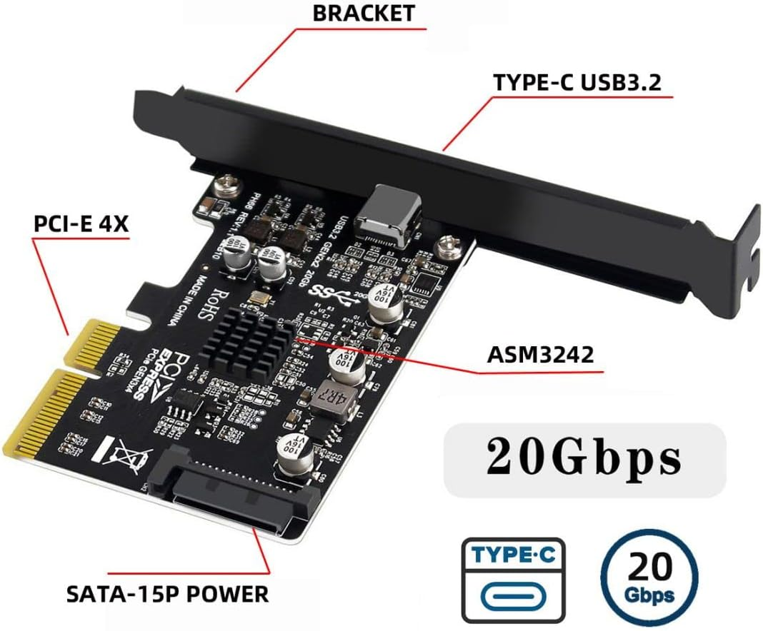 Chenyang Pcie to USB C Adapter,Usb 3.2 Gen2 Type-C to PCI-E 4X Express Card Adapter for Motherboard 20Gbps
