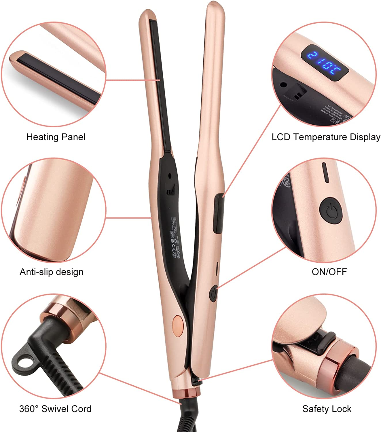 Mini Straightener Professional Hair Straightener for Short Hair, Beard and Fringe, 2 in 1 Straightener for Curls and Straightening, Quick Heating, Adjustable Temperature image number 5