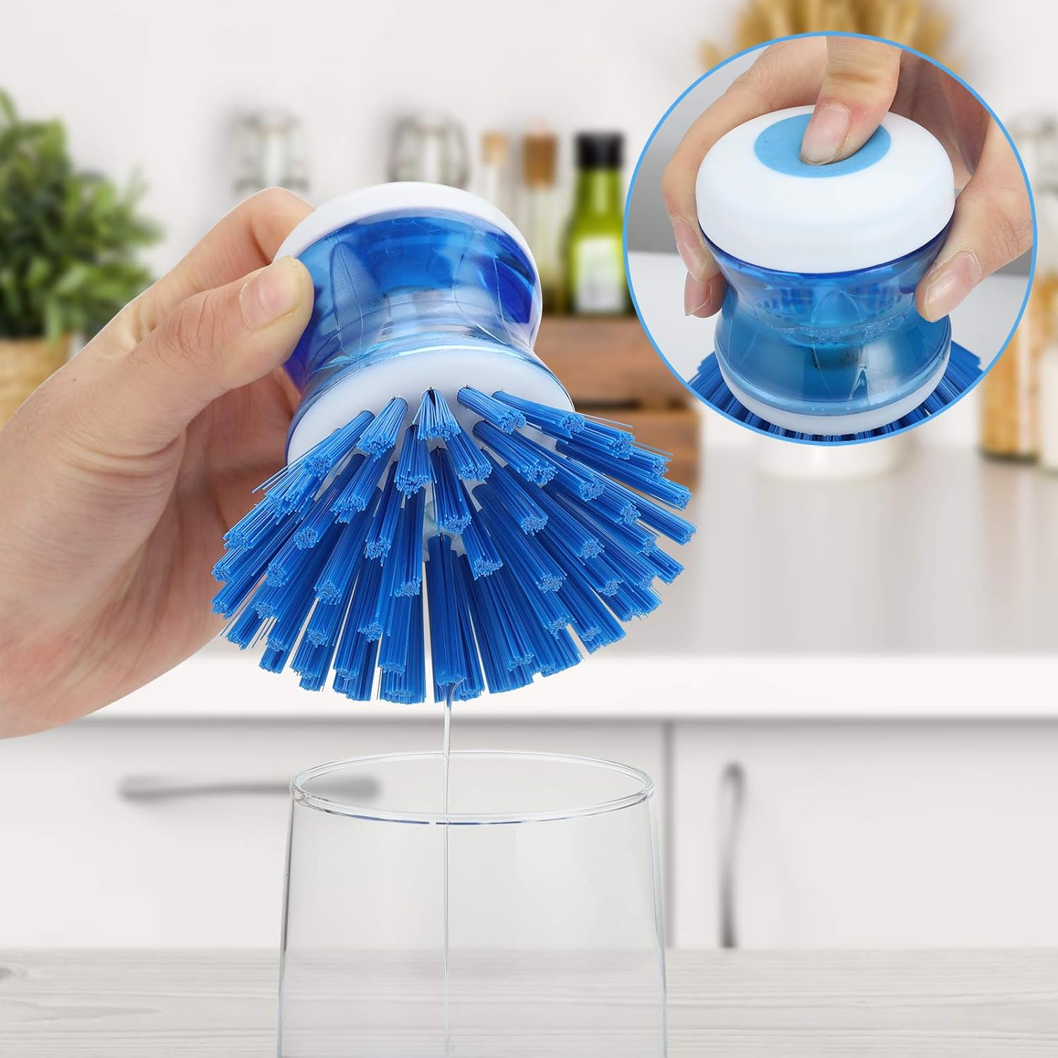 Dish Scrubber with Soap Dispenser for Dishes Pot Pan Kitchen Sink Cleaning,Blue 2 Pcs