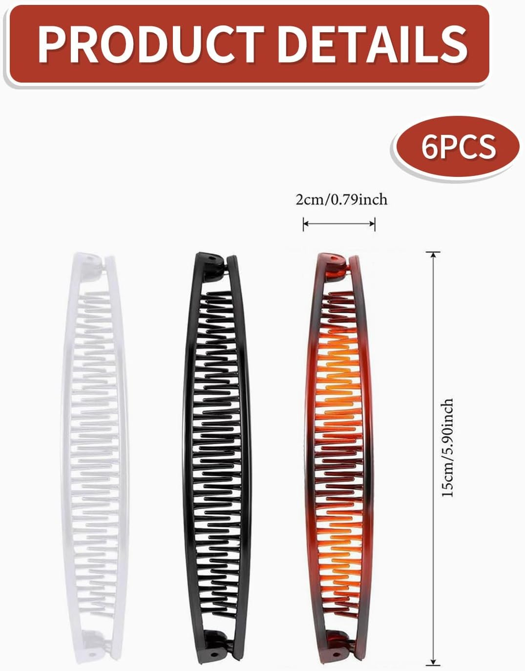 MYGLOAR 6 Pack Banana Hair Clips, Banana Hair Clips Retro Large Banana Hair Clips Hair Clips for Women, Banana Clip Hair Accessories for Women and Girls (Black, White, Brown) image number 3