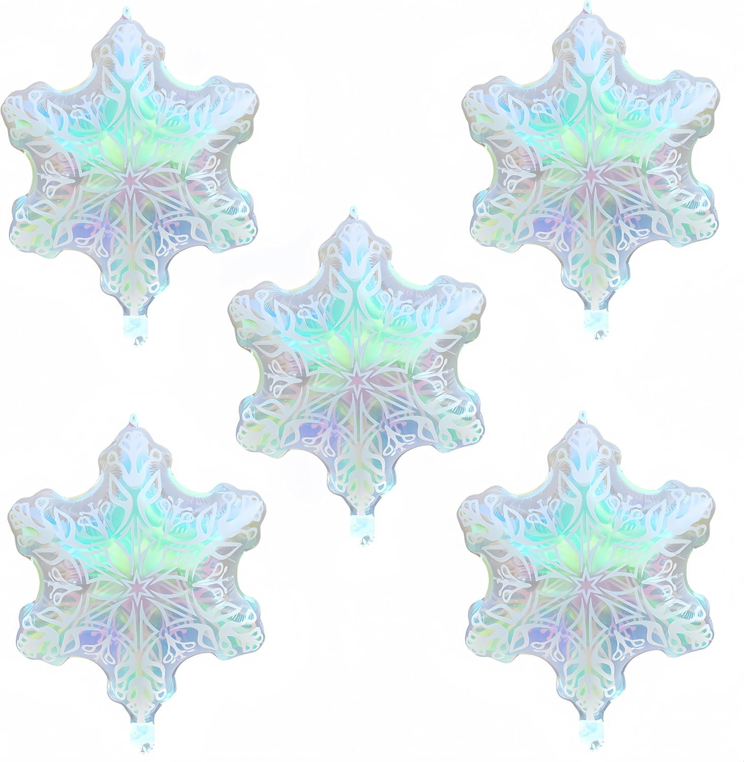 5Pcs Iridescent Snowflakes Balloons for Holiday, 23 Inch Snowflakes Balloons for Wonderland Birthday, Winter Themed Party, Holographic Groovy Party (Snowflake-5Pcs) image number 3