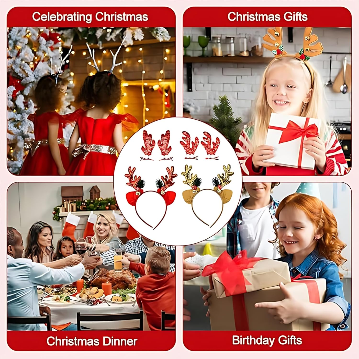 Itadaku 6 PCS Christmas Headbands for Women and Girls, Reindeer Antler Decorative Hairbands for Holiday Parties and Festive Outfits