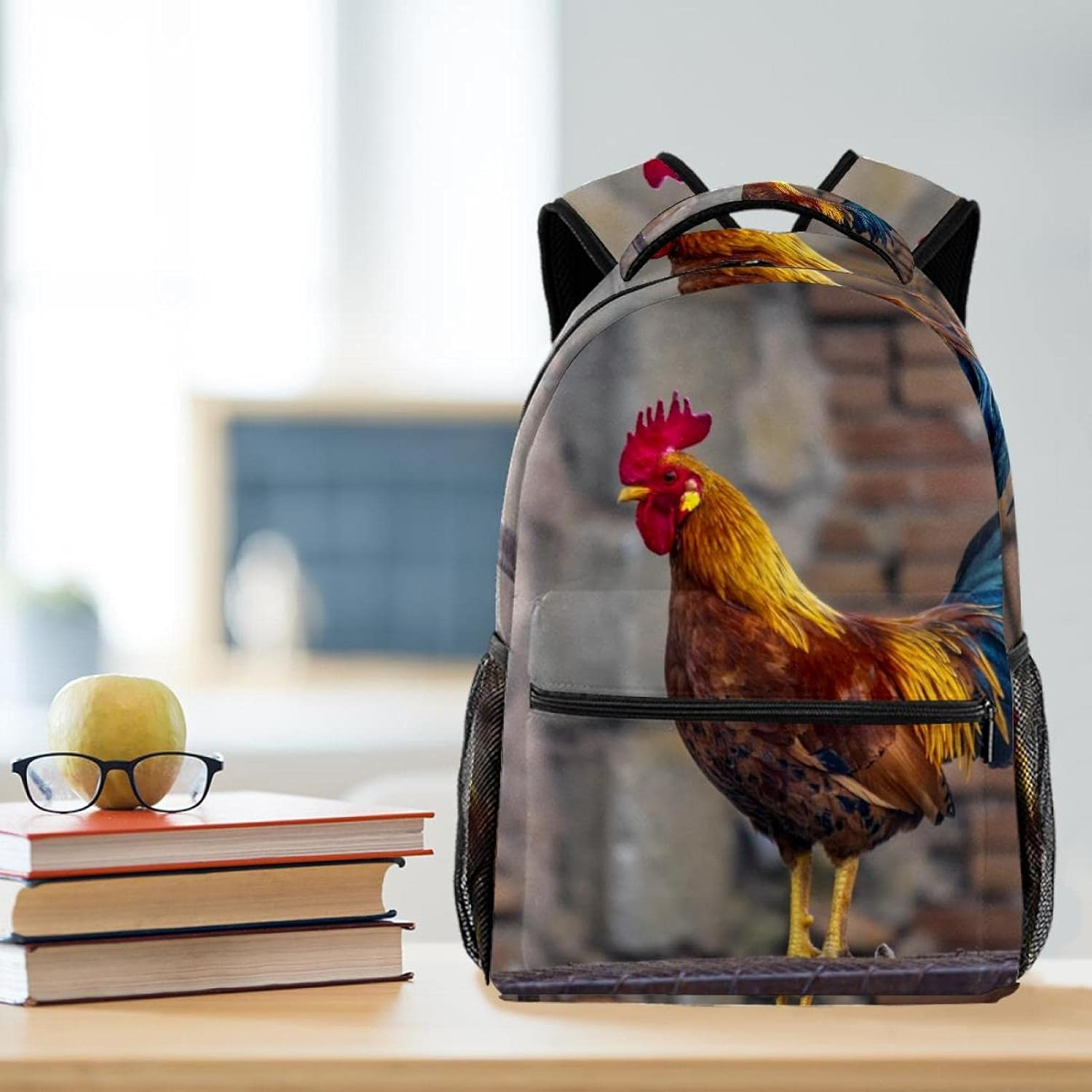 Animal Rooster Feathers Colors Farm Backpack Students Shoulder Bags Travel Bag College School Tote Backpacks image number 2