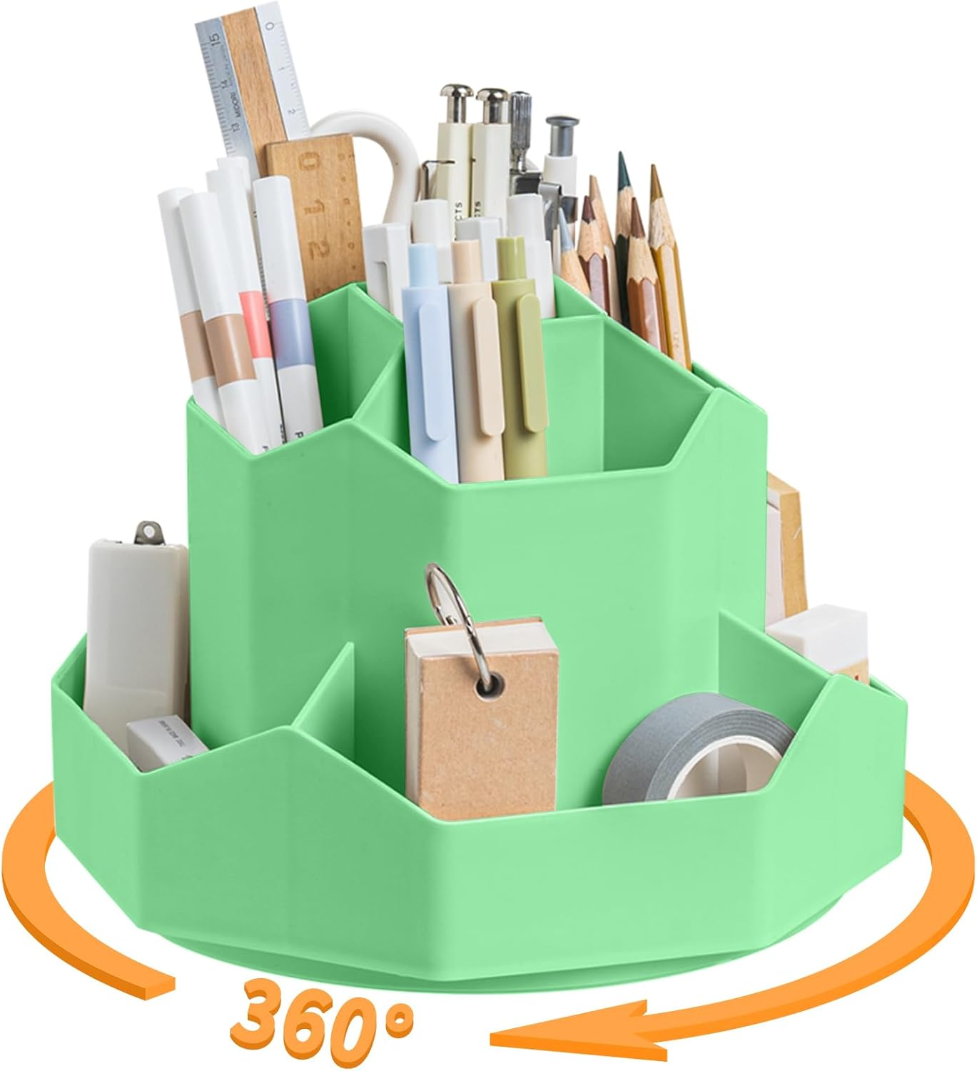Cayxenful Pencil Pen Holder for Desk,9 Slots 360 Degree Rotating Desk Organizers,Desktop Storage Stationery Supplies Organizer, Cute Pencil Cup Pot for Office, School, Home(Black)
