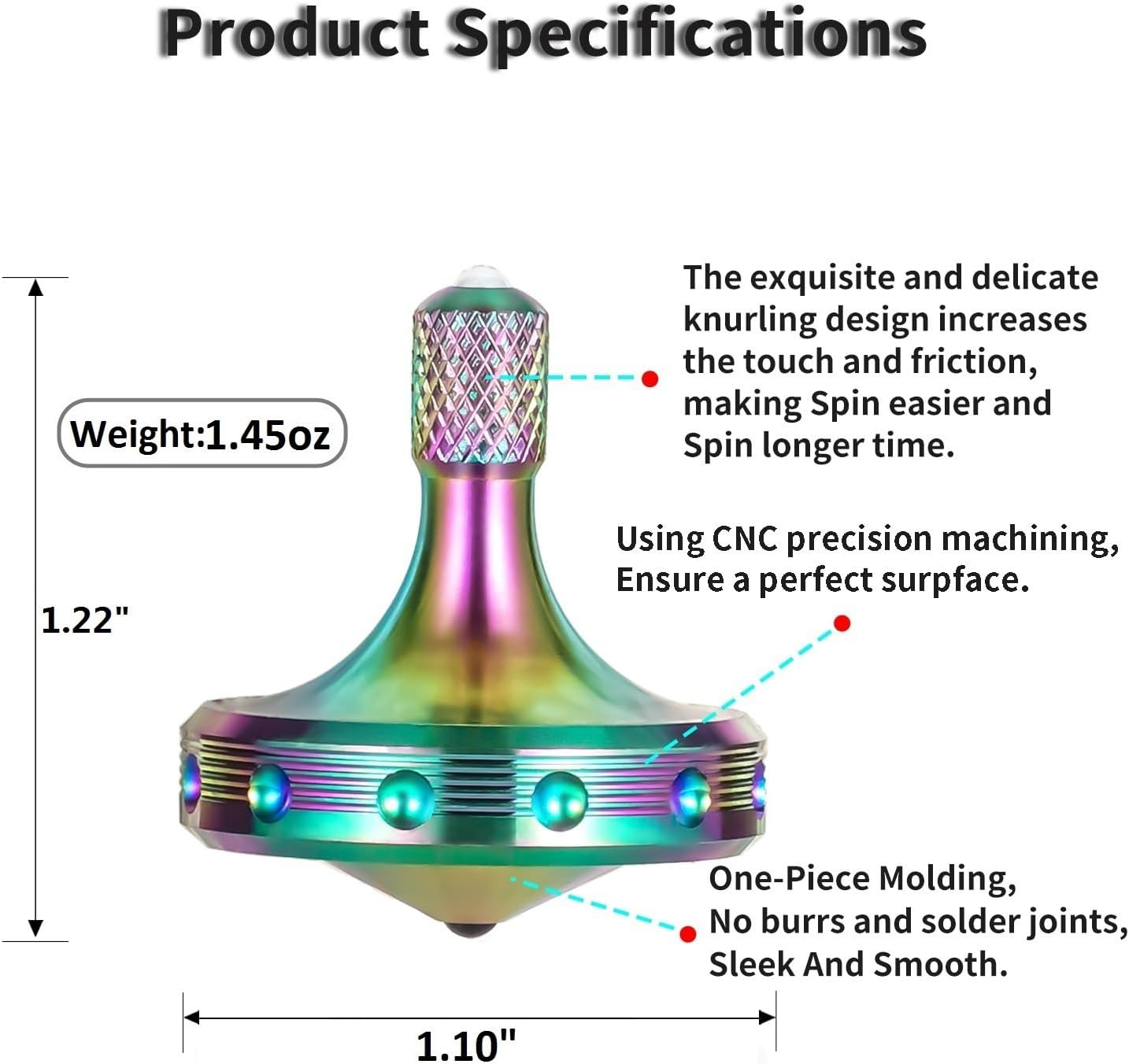 Precision Metal Spinning Top, High Performance Stainless Steel Spinning Tops Stress Relief Toys for Adults, Perfect Balance Spin Long Time for 5-10 Minutes (3PCS Black+Silver+Colorful) image number 2