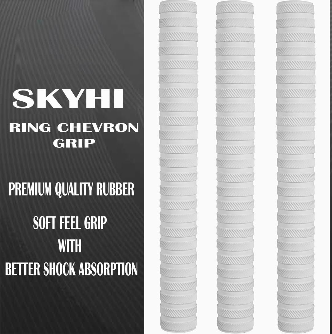 SKYHI Premium Chevron Bat Grips Pack of 3 - Grips for Cricket Bats | Excellent Shock Absorption Rubber Cricket Bat Grips - Chevron Ring White image number 4