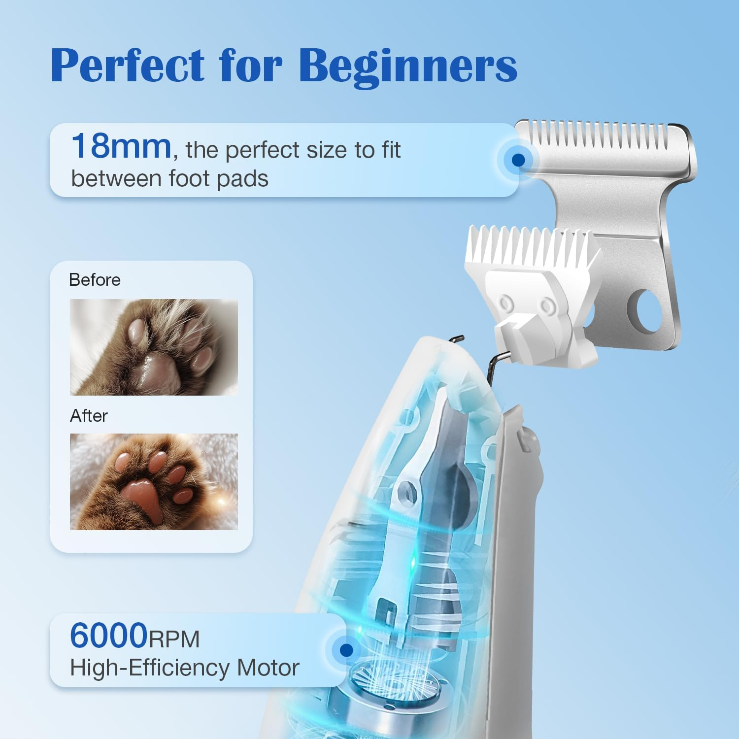 Dog Paw Trimmer with LED Light, Low Noise Paw Trimmer for Dogs, Type-C Rechargeable Pet Grooming Kit Dog Grooming Clippers for Paws, Eyes, Ears, Face, Rump, 18 Mm Widen Blade image number 4