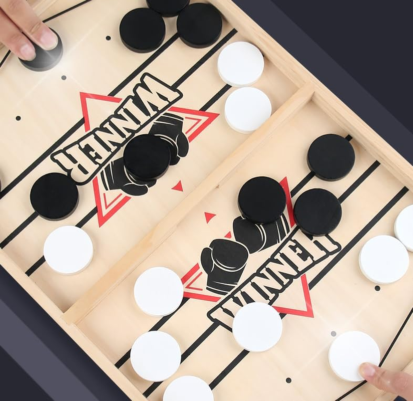 Large Fast Sling Puck Game - Test Your Speed and Accuracy with This Fast Action Super Winner Wooden Air Hockey Board Game - Guaranteed Fun for Family Game Night or Party with Friends image number 2