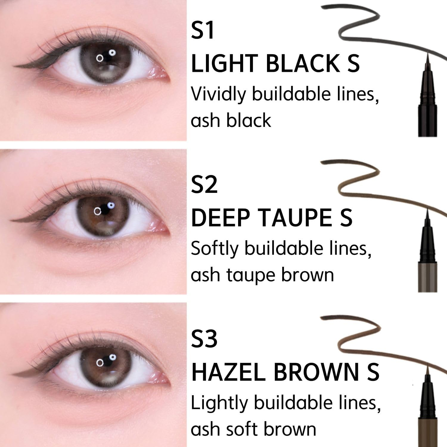 BBIA Last Pen Eyeliner SLIM 3 Colors - Ultra Slim Semi-Transparent Waterproof Liquid Brush Pen Eyeliner Natural Builable Texture Multi-Use Eye Liner Korean Eye Makeup Vegan Formula (S3 HAZEL BROWN S) image number 6