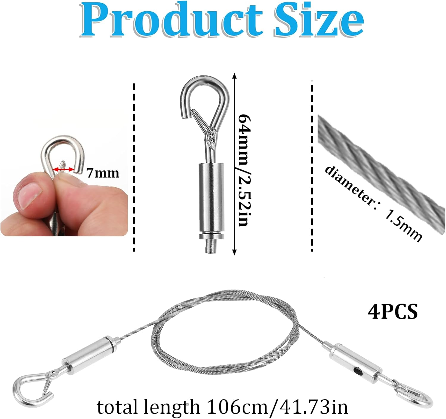 4 PCS Adjustable Picture Hanging Wire - Heavy Duty Stainless Steel Wire for Hanging Pictures, Mirrors, Paintings & Artwork image number 2