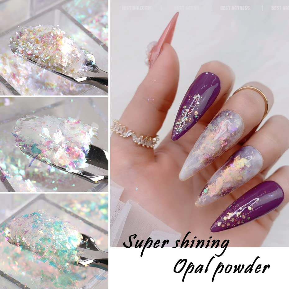 Jmeowio Holographic Nail Art Glitter Iridescent Flakes Foil 12 Grids Mermaid Bright Colorful Star Gradient Ice Slag Sequins Paillettes Summer Decoration image number 5