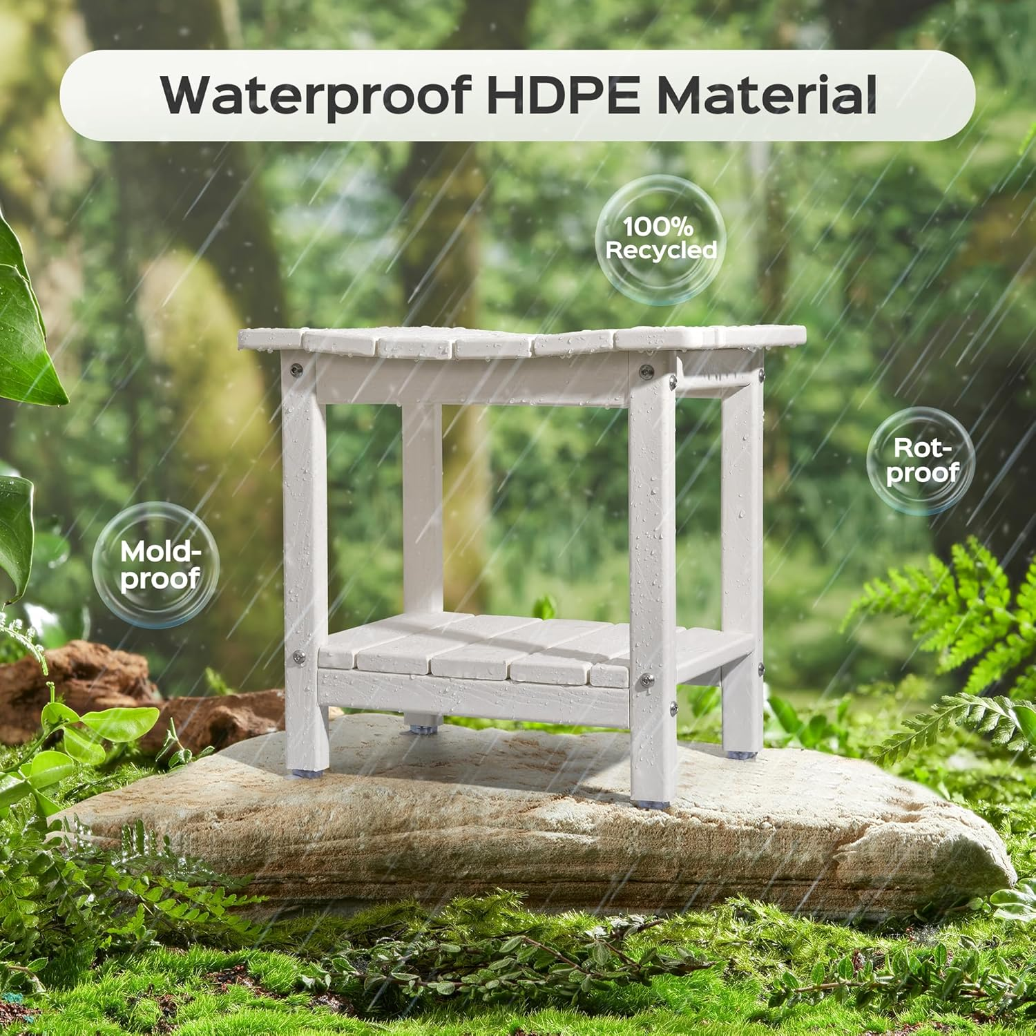 Lyrifine Shower Stool, 18.5 Inch HDPE Waterproof Shower Chair, Bathroom Shower Seat with Shower Head Holder, 350LBS Sturdy Shower Stool for Elderly Seniors Shaving Legs, White - 1-Gray image number 4