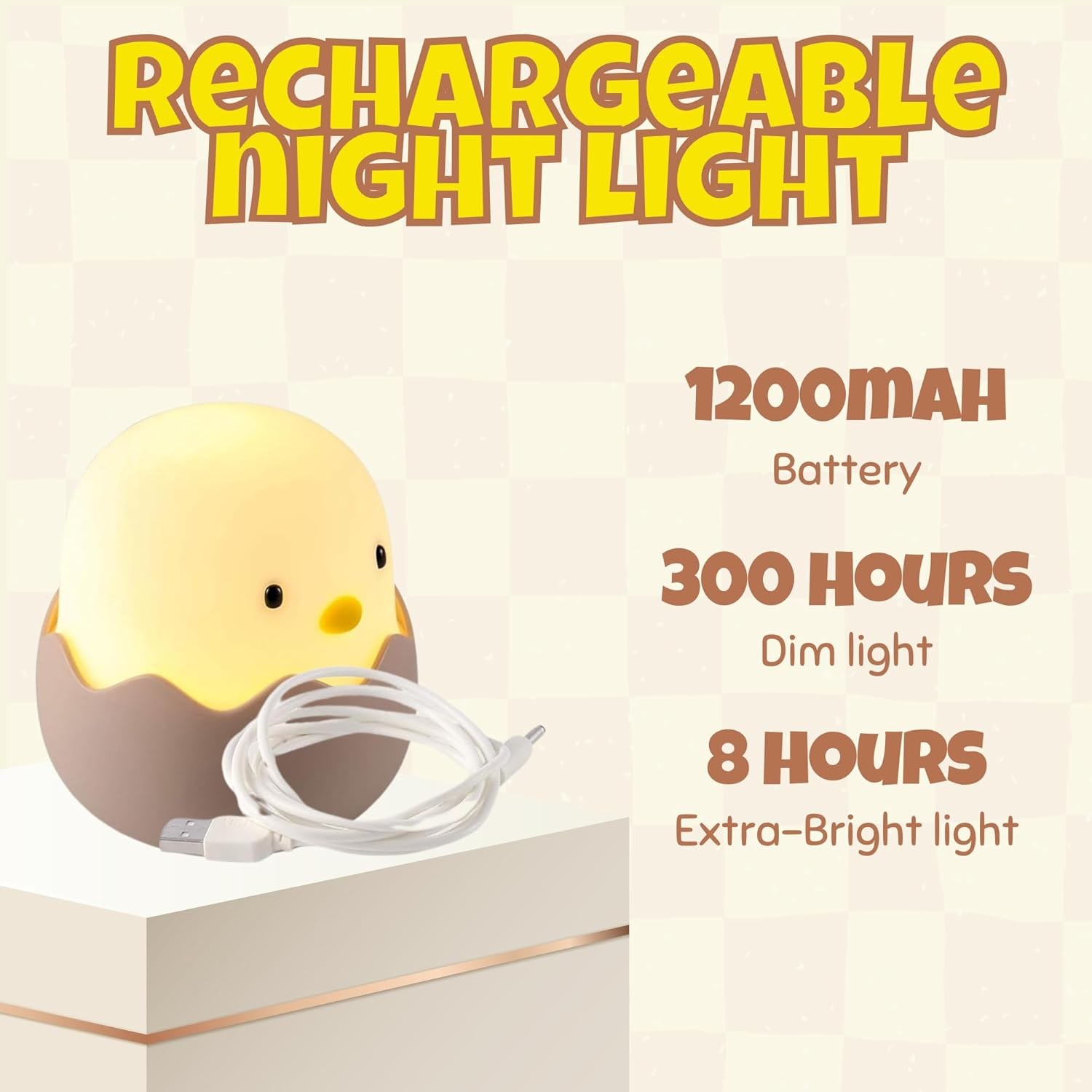 Night Light for Kids | Baby Nursery Lamp with Touch Controls | Cute Chick Bedside Nightlight for Nursing/Breastfeeding | USB Rechargeable | Newborn or Toddler Bedroom Decor for Boys and Girls image number 4