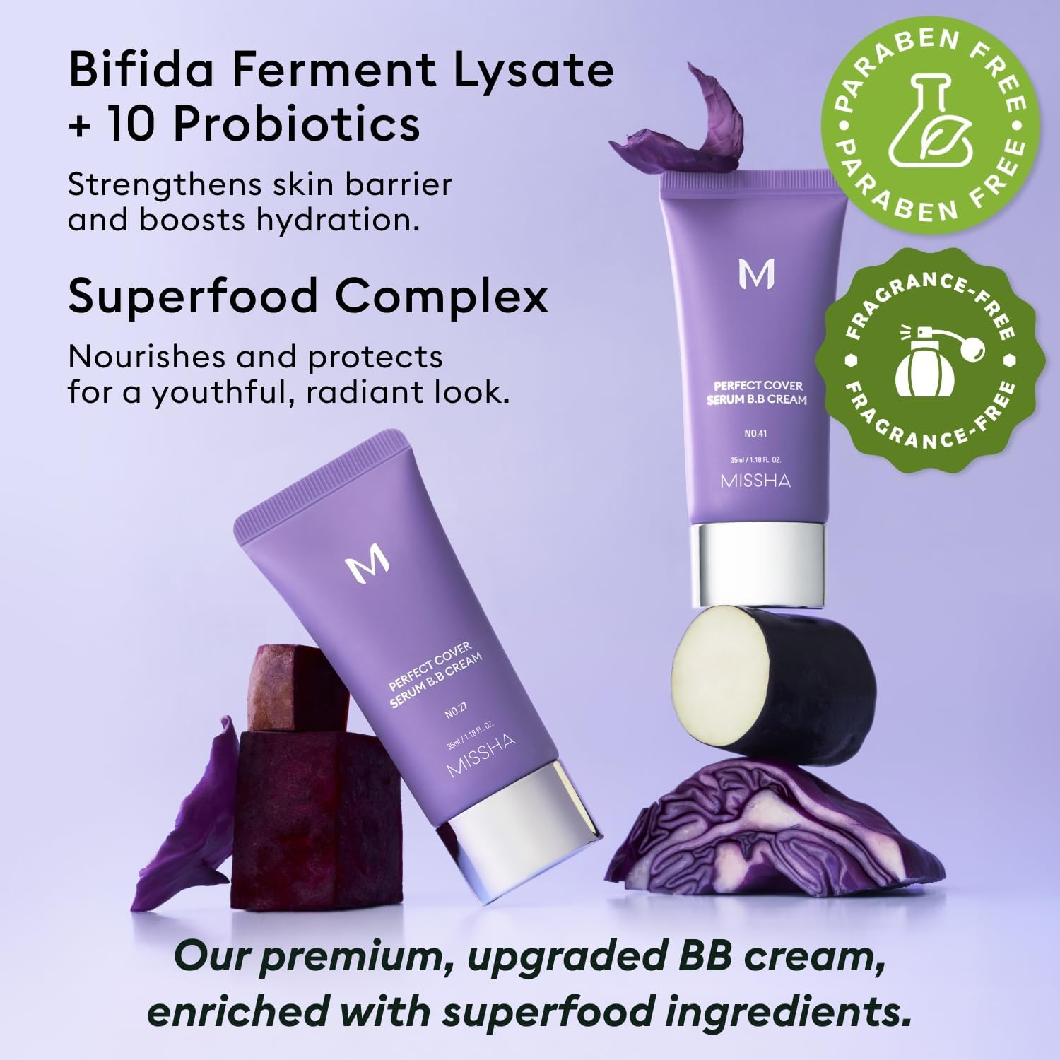 MISSHA M PERFECT COVER SERUM BB CREAM No.19 Ivory - Fair/Light with Warm Undertone, BB Cream by Cardi B Pick, Skin Tint, Tinted Moisturizer, Skin Care Foundation Makeup, Korean Makeup,1.18 Fl Oz - No.27 (Honey Beige) image number 3