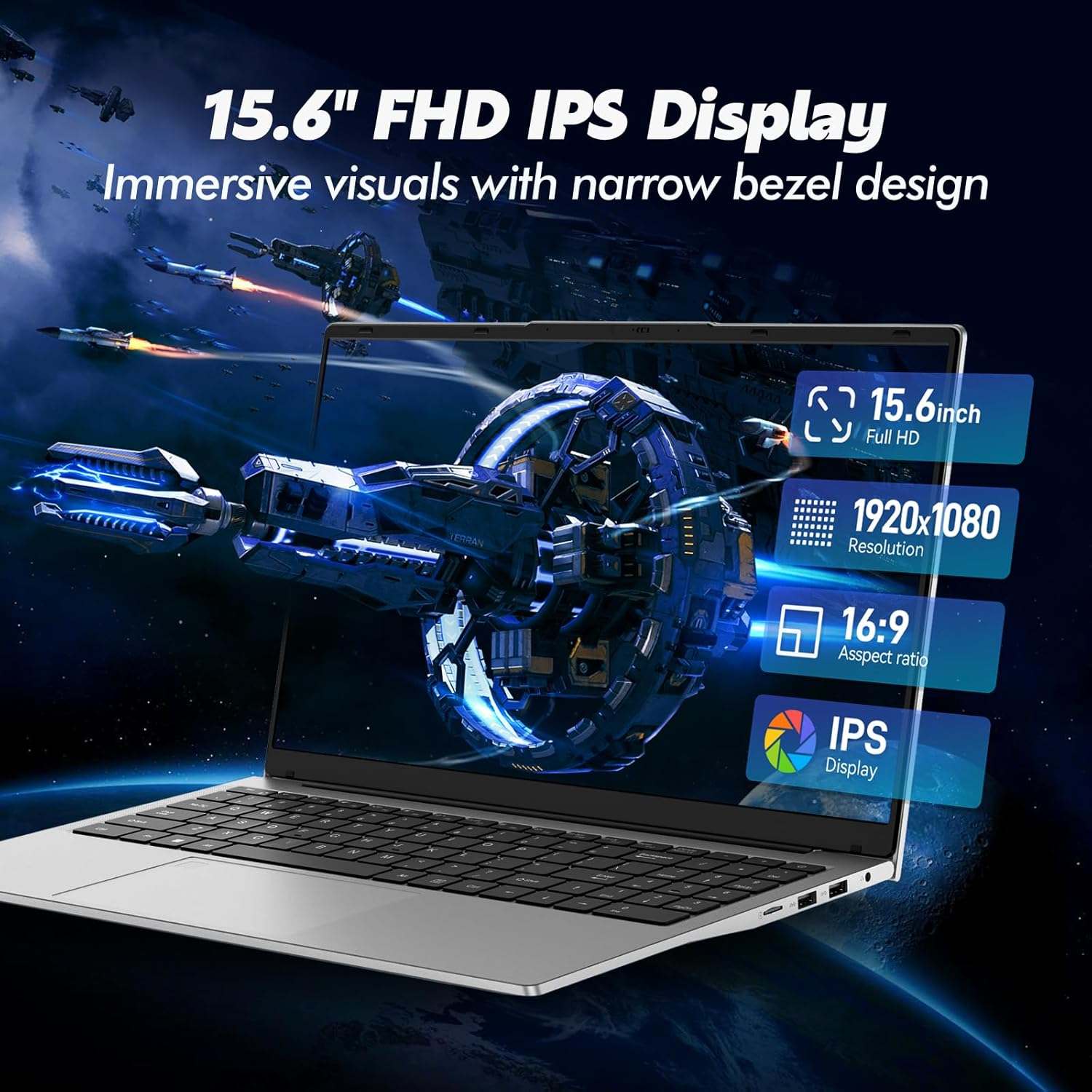 15.6-Inch Thin and Light Laptop, IPS Full HD Screen, Athlon Silver 3050E, 32GB DDR4 Memory, 1TB SSD, Wifi 5/USB 3.0/Type-C/Hdmi/Bt 4.2, Win 11 Pro, Perfect for Work, Study and Entertainment, Silver image number 1