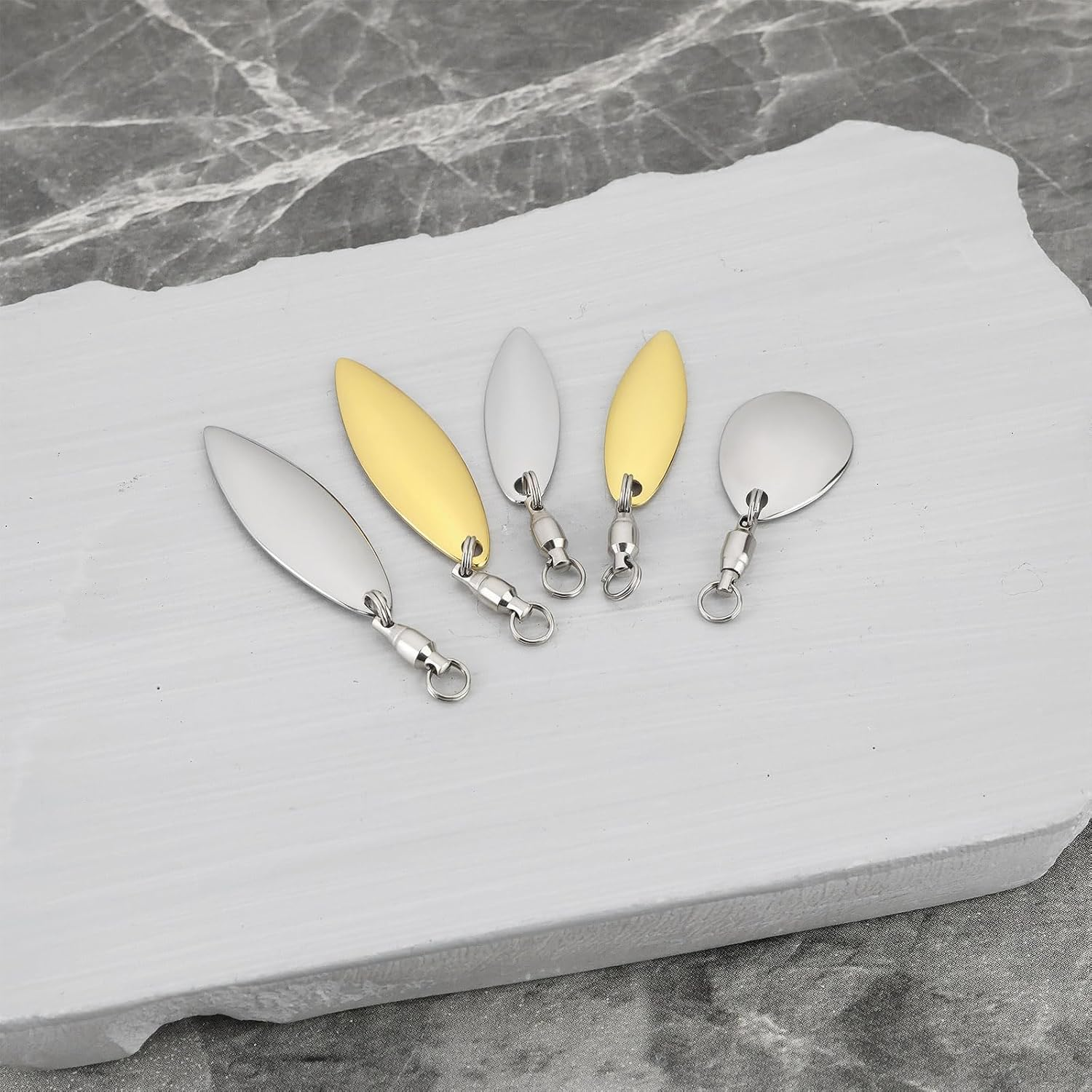 LT Easiyl 25PCS Fishing Tail Spinner with Ball Bearing Swivel Willow Leaf and Water Drop DIY Fishing Lures Accessories 32X10Mm 25X8Mm 18X14Mm Gold Silver image number 1